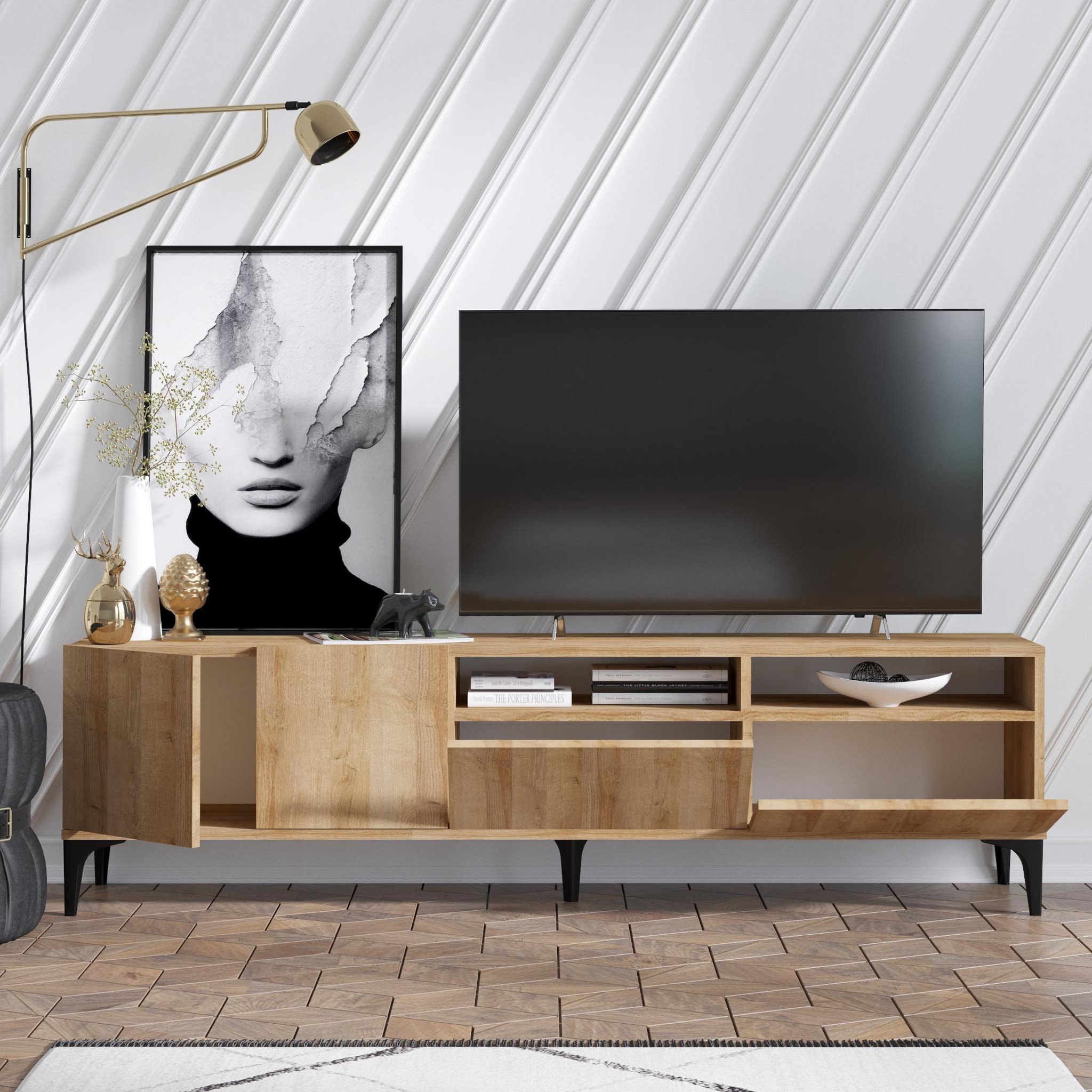 Voir la diapositive 4 : Habitat et Jardin Meuble tv en bois  ross  - 180 x 35 x 52 cm - chêne