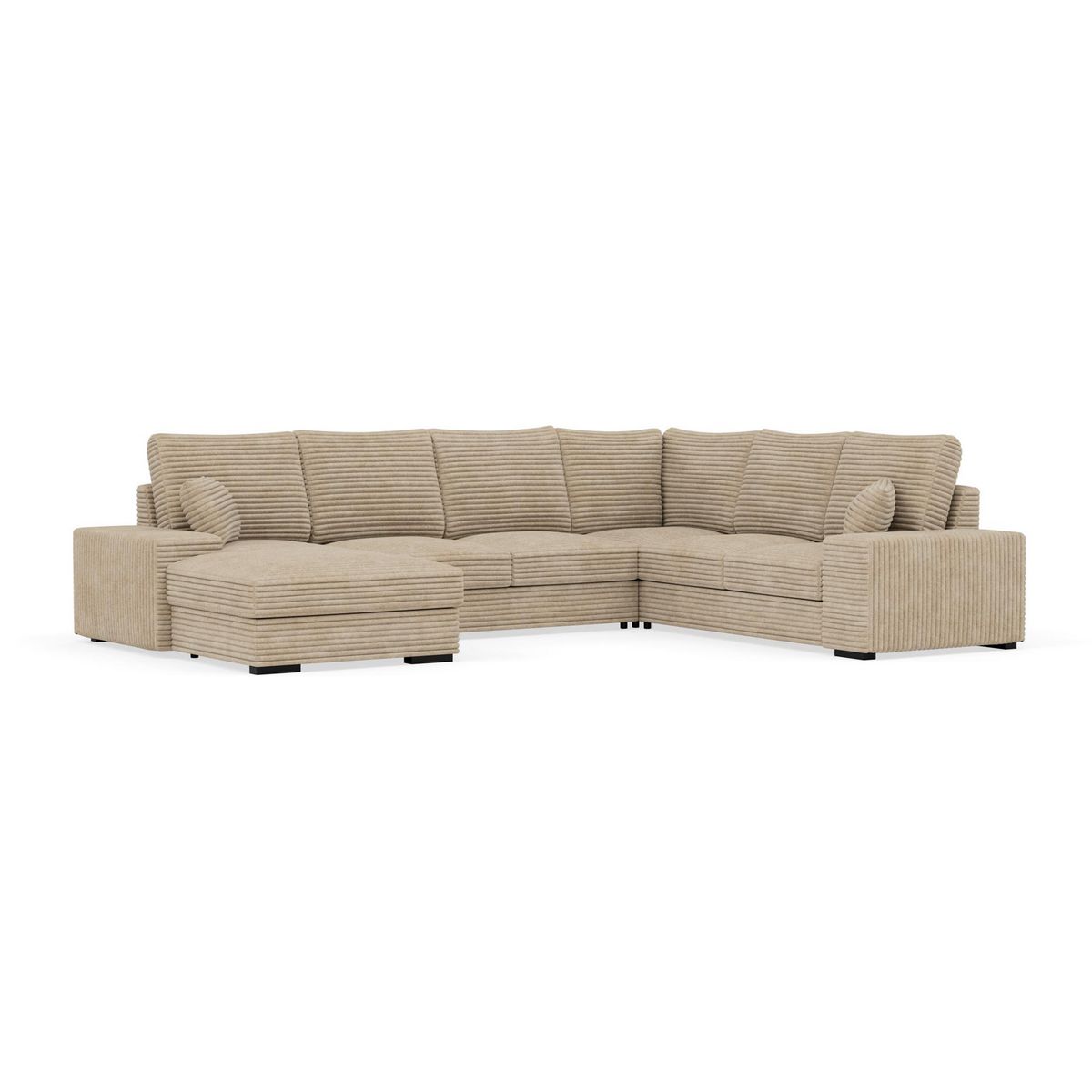 BEST MOBILIER Lorie - canapé panoramique d'angle droit 7 places convertible en velours côtelé grosse côte avec coffre