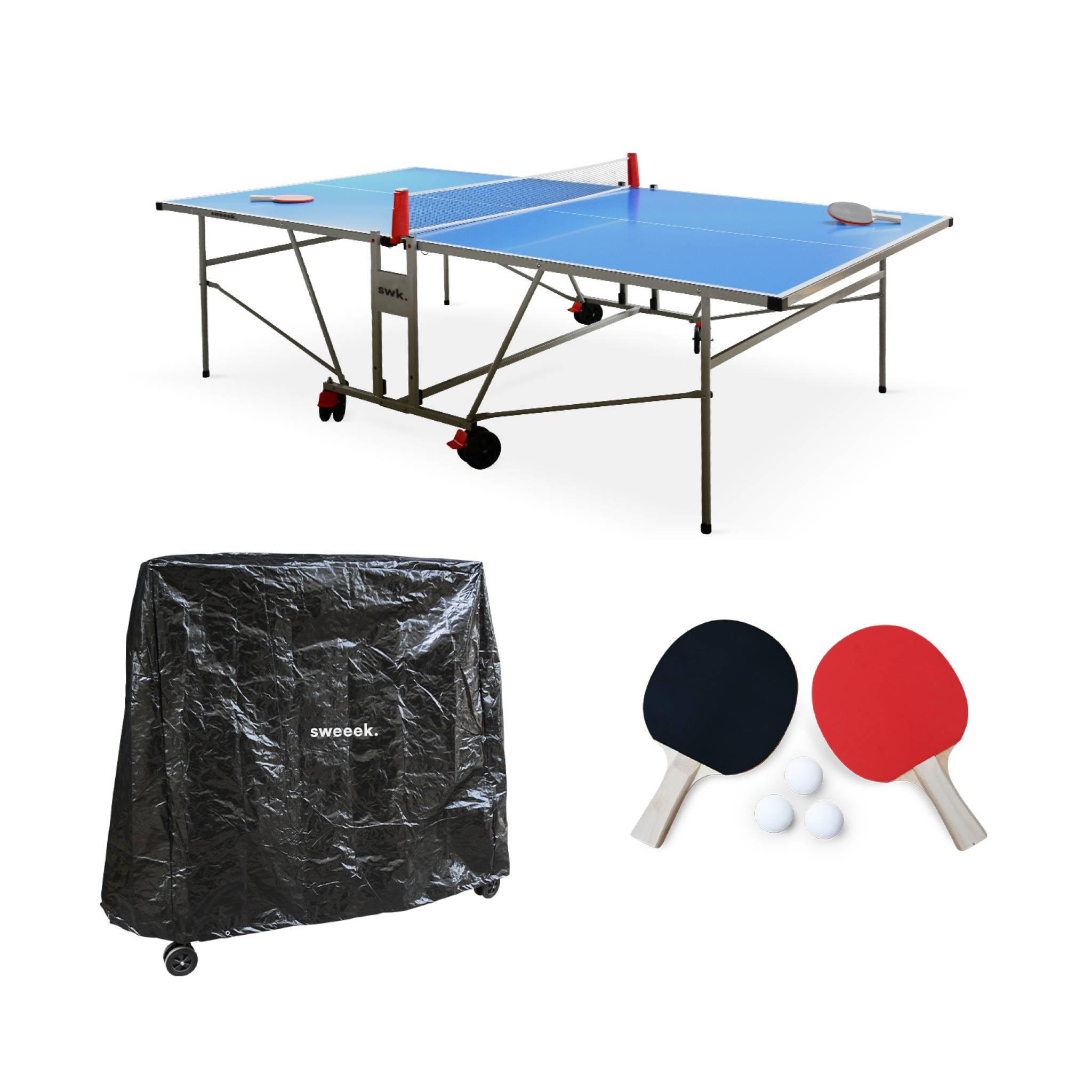 Voir la diapositive 1 : SWEEEK Table de ping pong OUTDOOR. avec 2 raquettes et 3 balles. pour utilisation extérieure + Housse en PVC