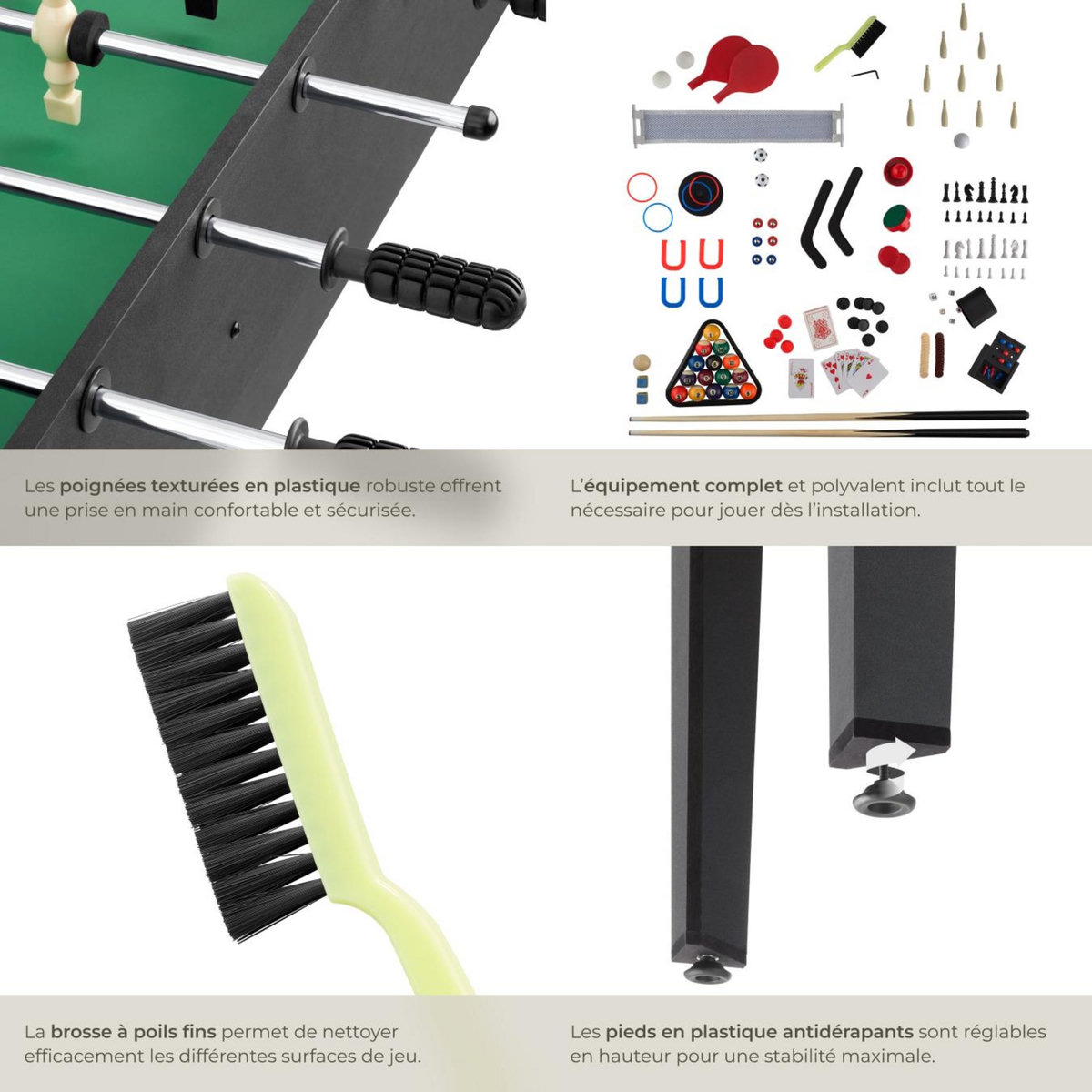 tectake Table de jeu multifonction 15-en-1 noir/vert