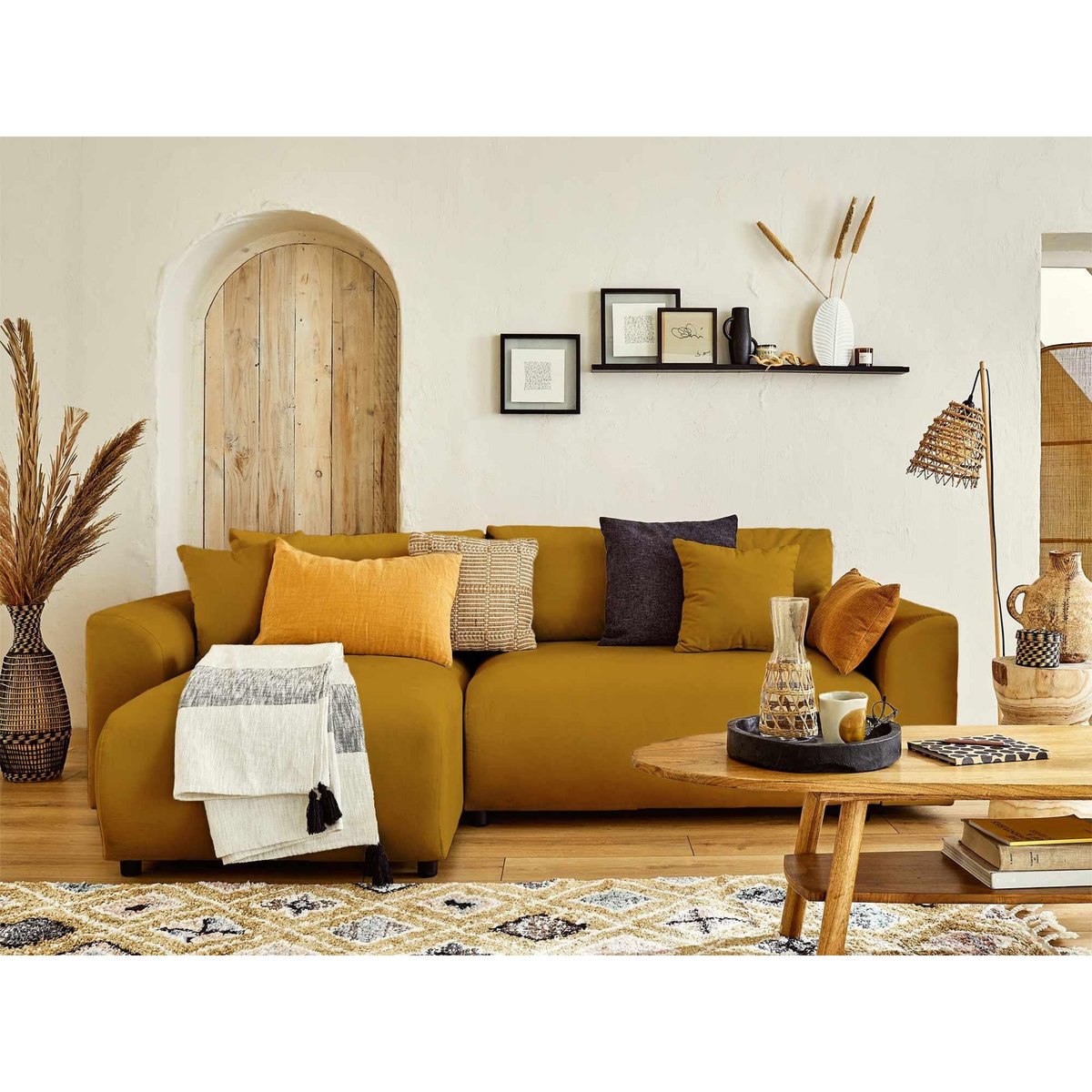 LISA DESIGN Camelia - canapé d'angle réversible - 4 places - convertible avec coffre et poches - en velours