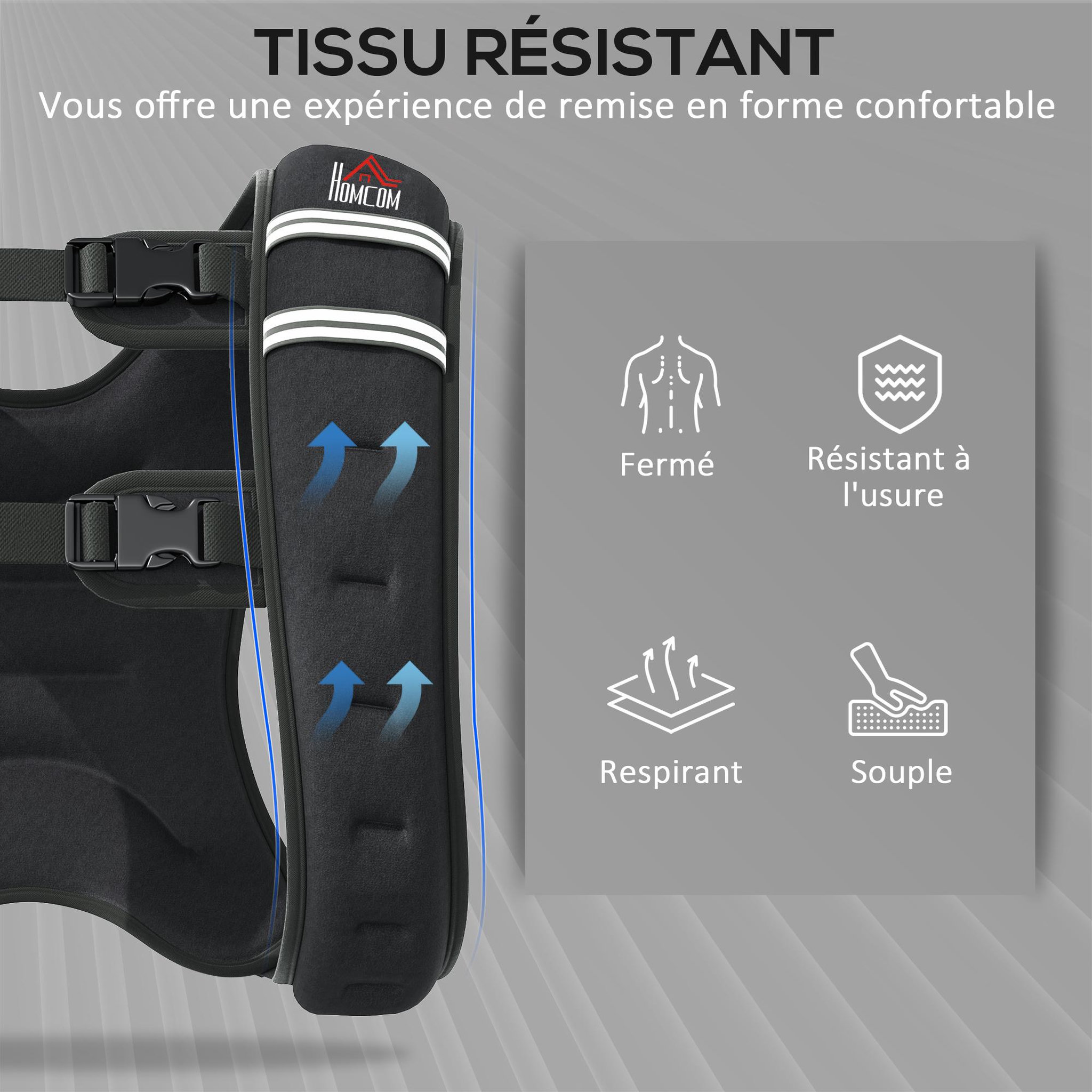 Voir la diapositive 4 : HOMCOM Gilet lesté 8 Kg - veste lestée de sport fitness - poche de rangement intégrée - Oxford noir