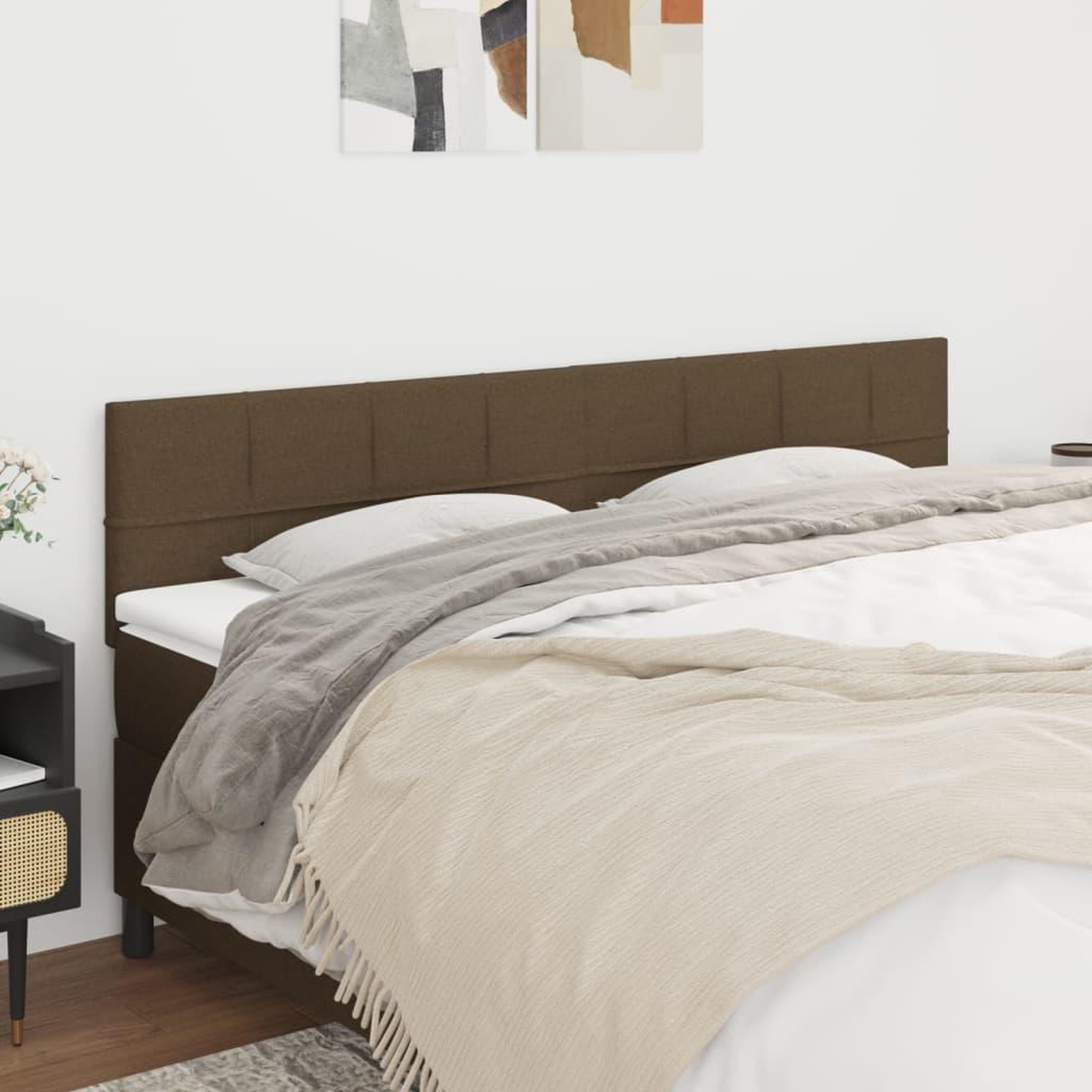 Voir la diapositive 1 : VIDAXL Tetes de lit 2 pcs Marron Fonce 90x5x78/88 cm Tissu