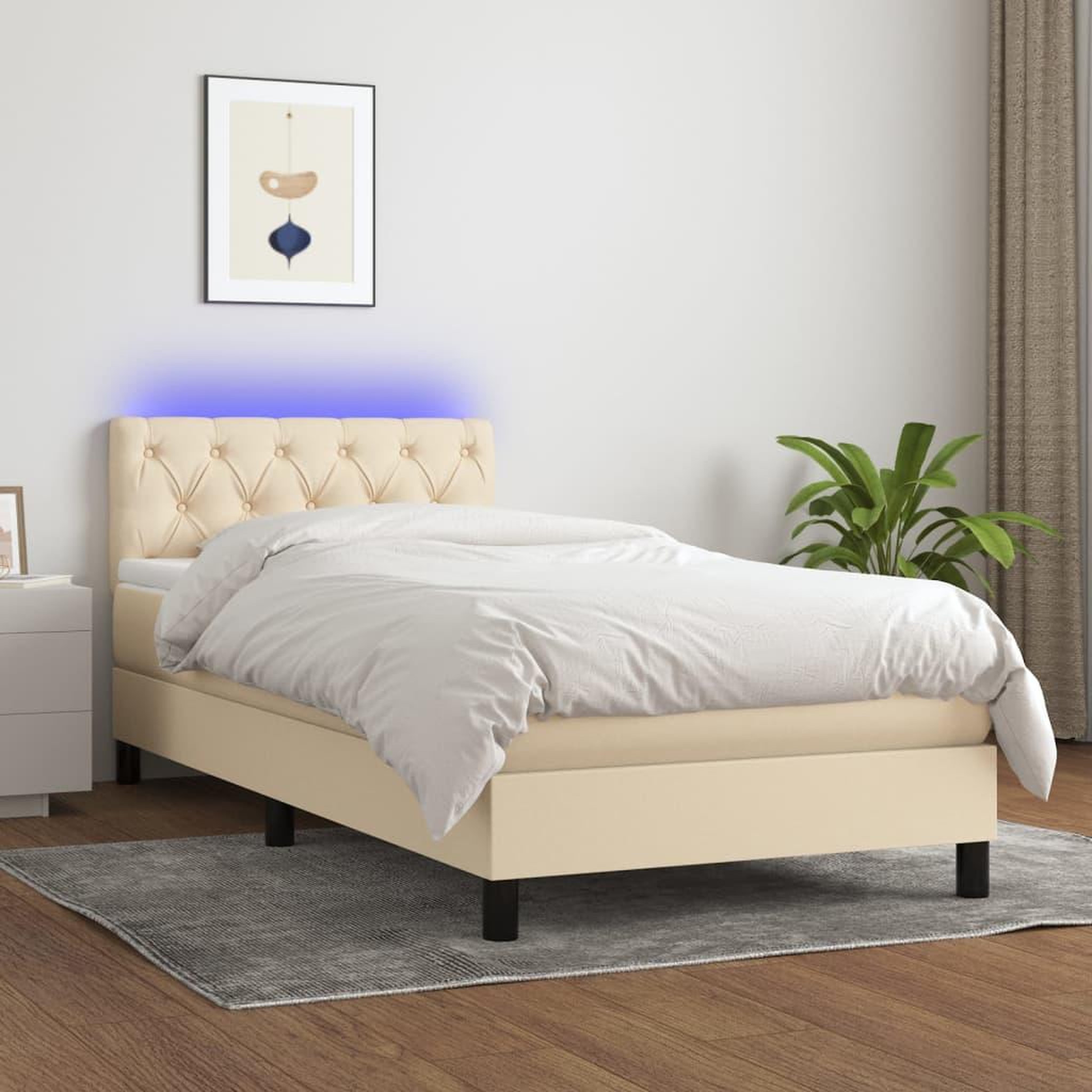 Voir la diapositive 1 : VIDAXL Sommier a lattes de lit avec matelas LED Creme 80x200 cm Tissu