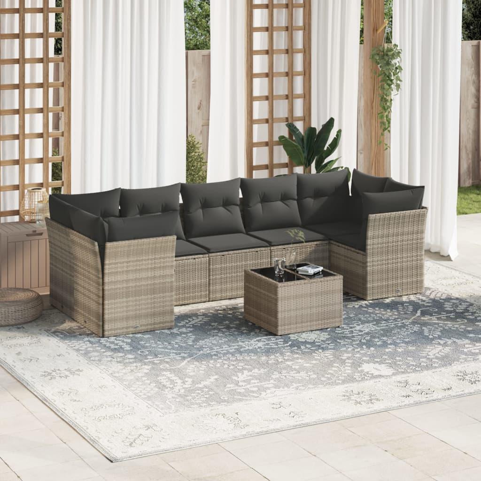 VIDAXL Salon de jardin 8 pcs avec coussins gris clair resine tressee