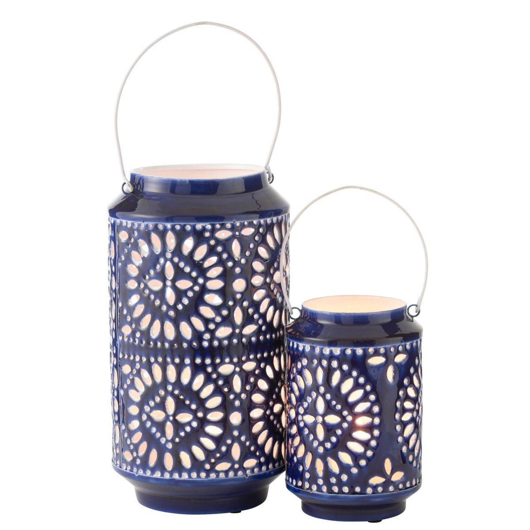 Voir la diapositive 5 : J-LINE Lanterne Ajourée en Métal  Nag  33cm Bleu