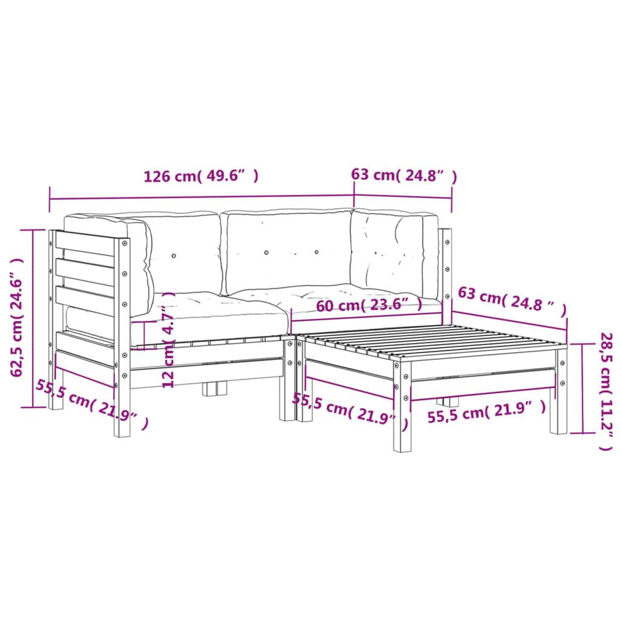 Voir la diapositive 6 : VIDAXL Canape de jardin avec coussins et repose-pied 2 places