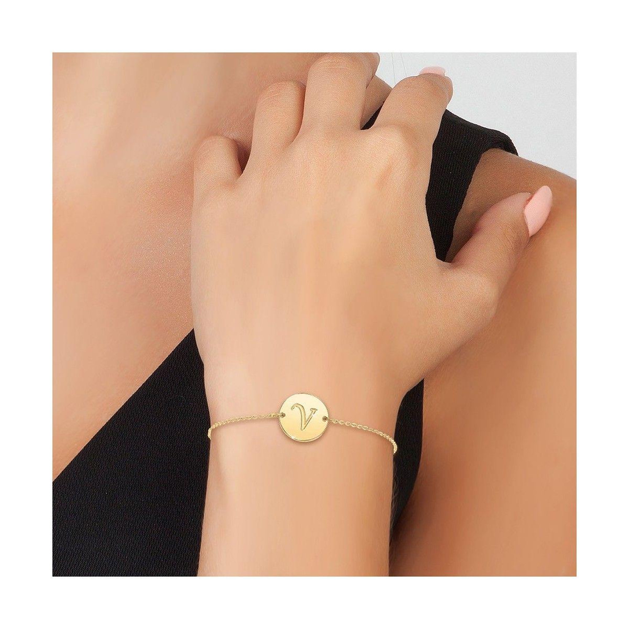 Voir la diapositive 2 : SC BOHEME Bracelet lettre V en acier inoxydable par SC Bohème