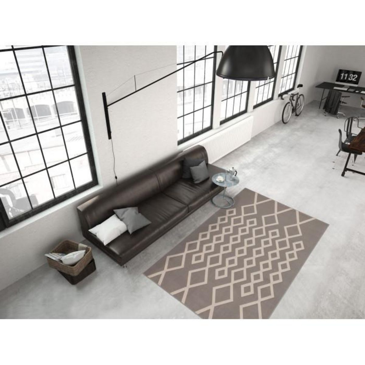 Paris Prix Tapis Géométrique à Poils Courts  Lina  Taupe & Ivoire