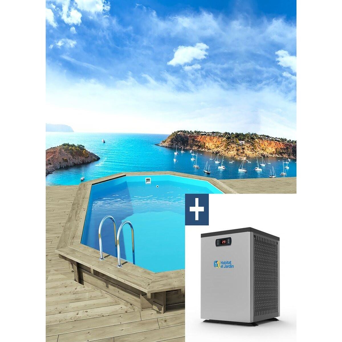 Habitat et Jardin Piscine bois   Seychelles    - 4.00 x 3.00 x 1.20 m + Pompe à chaleur  3.5 kw/h - Hayward -  Micro  - Noir
