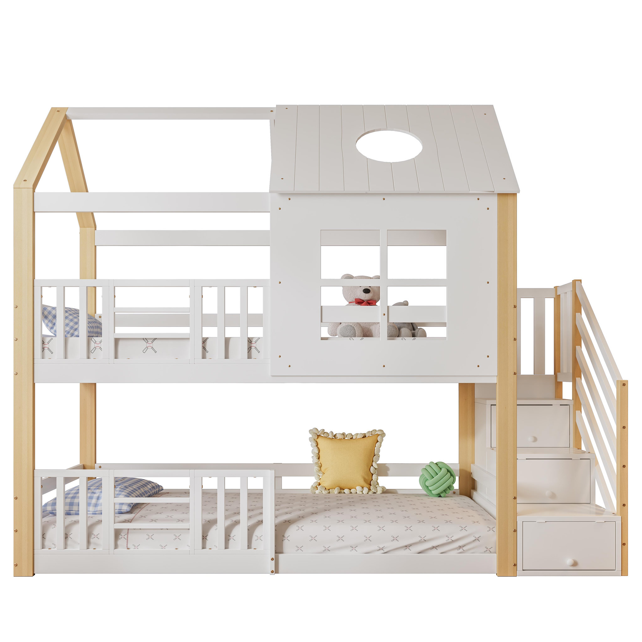 MERAX Lit superposé 90x200cm bois et mdf coloris blanc+naturel