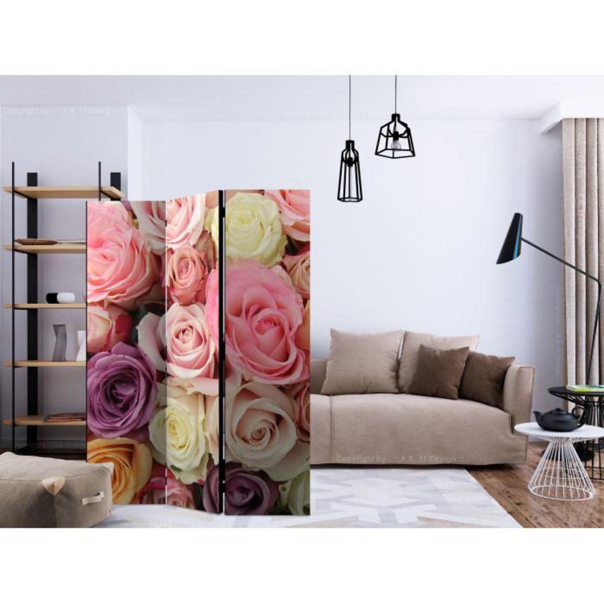 Paris Prix Paravent 3 Volets  Pastel Roses  135x172cm