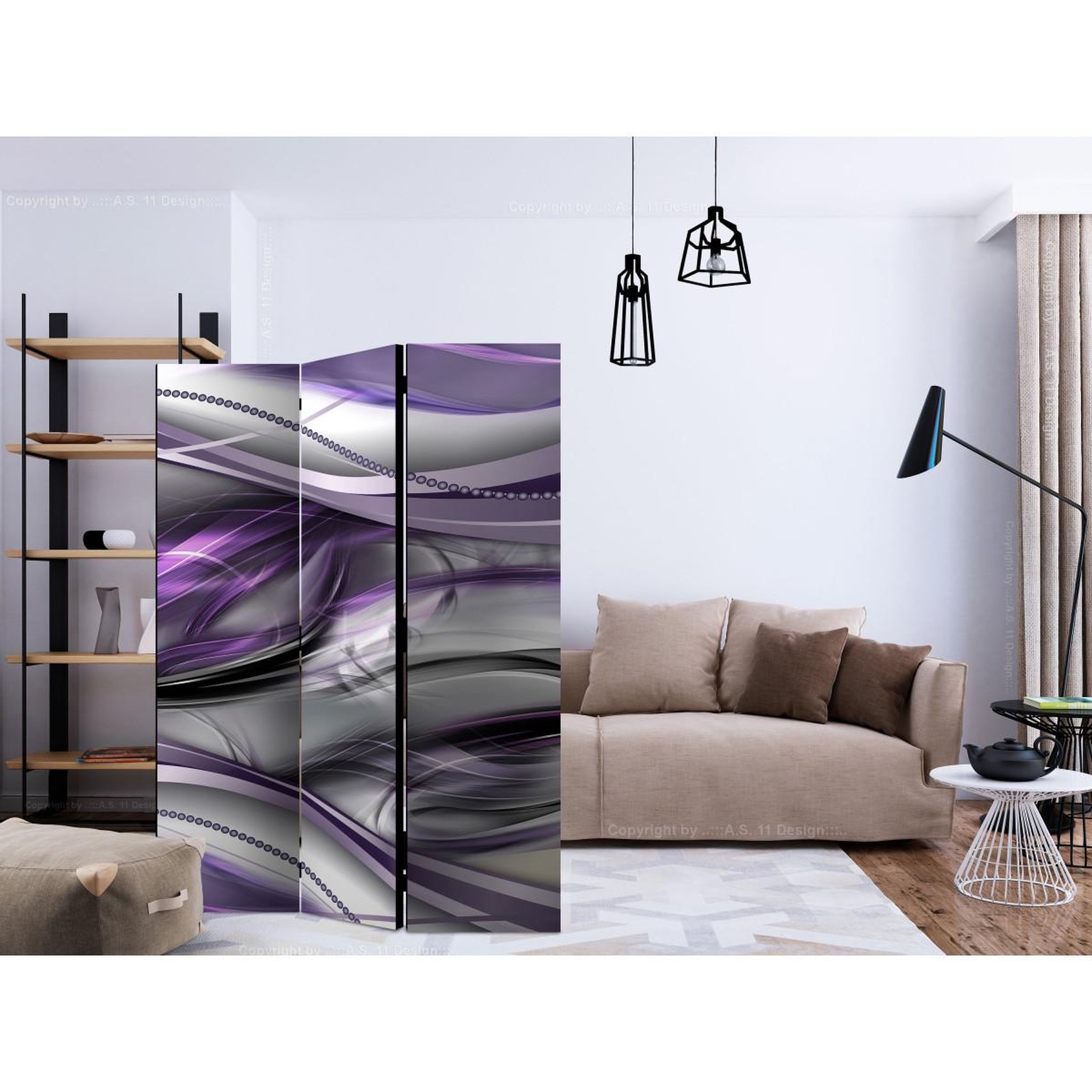 Voir la diapositive 2 : Paris Prix Paravent 3 volets  tunnels violet  135x172cm