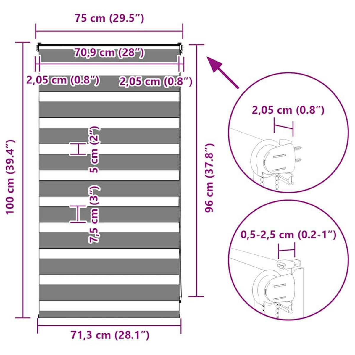 VIDAXL Store zebre gris clair largeur du tissu 70,9 cm polyester