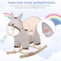 Voir la diapositive 6 : HOMCOM Cheval à bascule modèle âne fonction musicale selle grand confort peluche courte douce bois peuplier gris dim. 61L x 34l x 58H cm