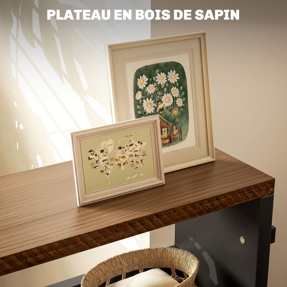 HOMCOM Chariot de rangement desserte à roulettes avec 3 niveaux de rangement et poignée, dim. 51,5l x 13P x 80H cm, noir