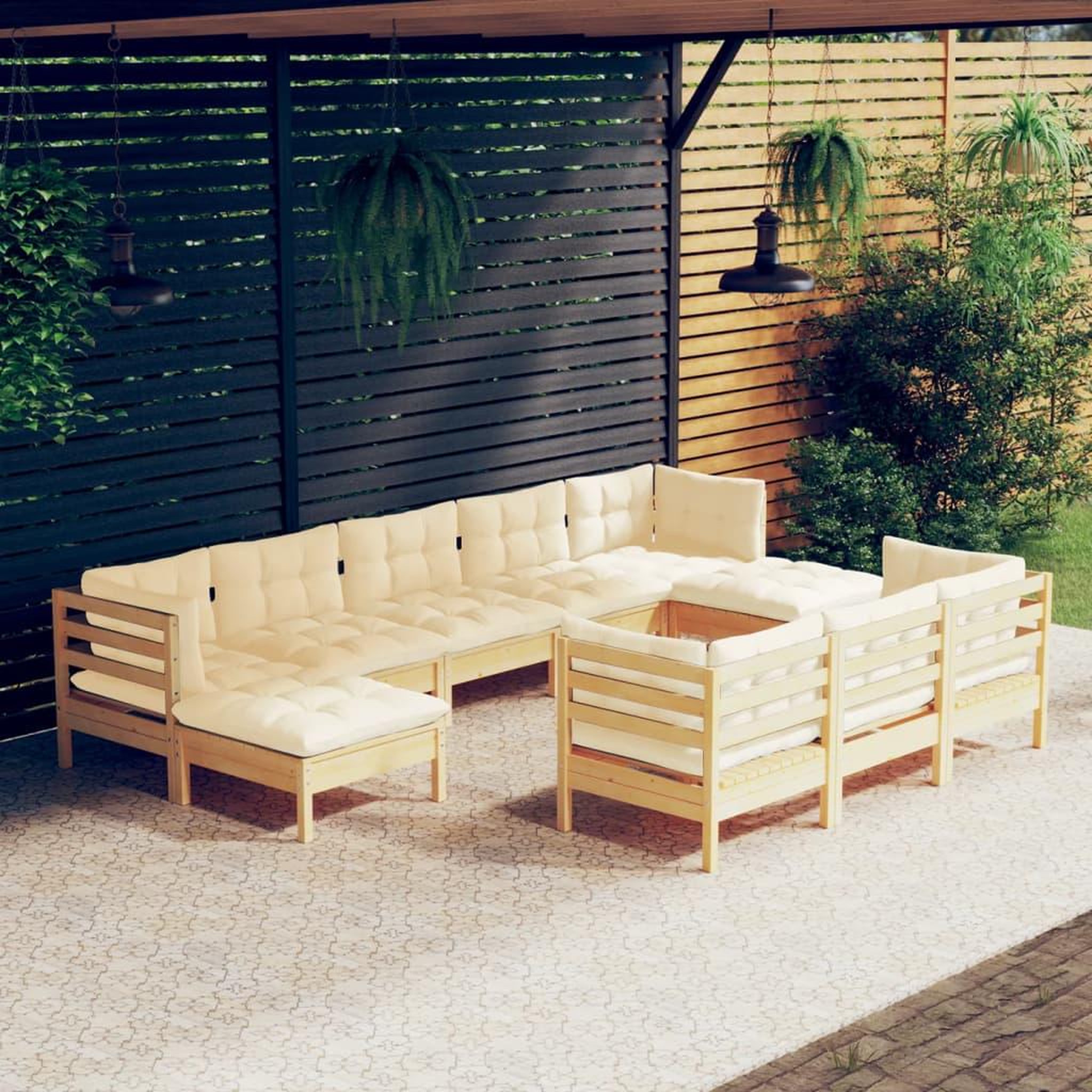 Voir la diapositive 1 : VIDAXL Salon de jardin 10 pcs avec coussins creme bois de pin massif