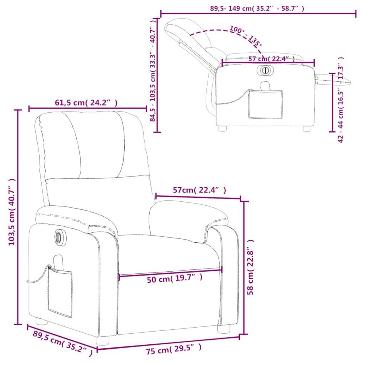 VIDAXL Fauteuil inclinable de massage electrique gris clair