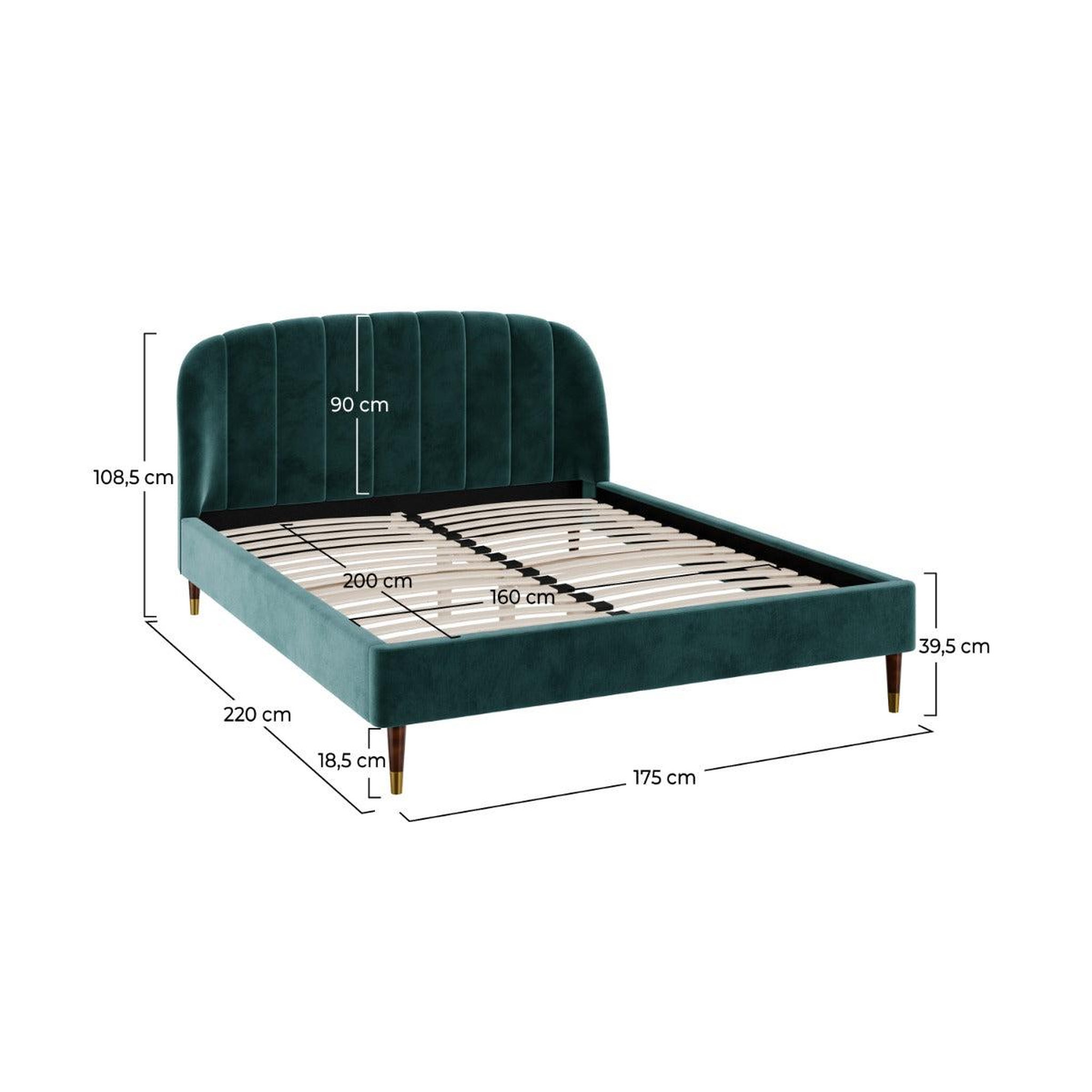 Voir la diapositive 4 : MAISON PAVANE Lit double 160x200 cm en velours vert et pieds doré-Gala