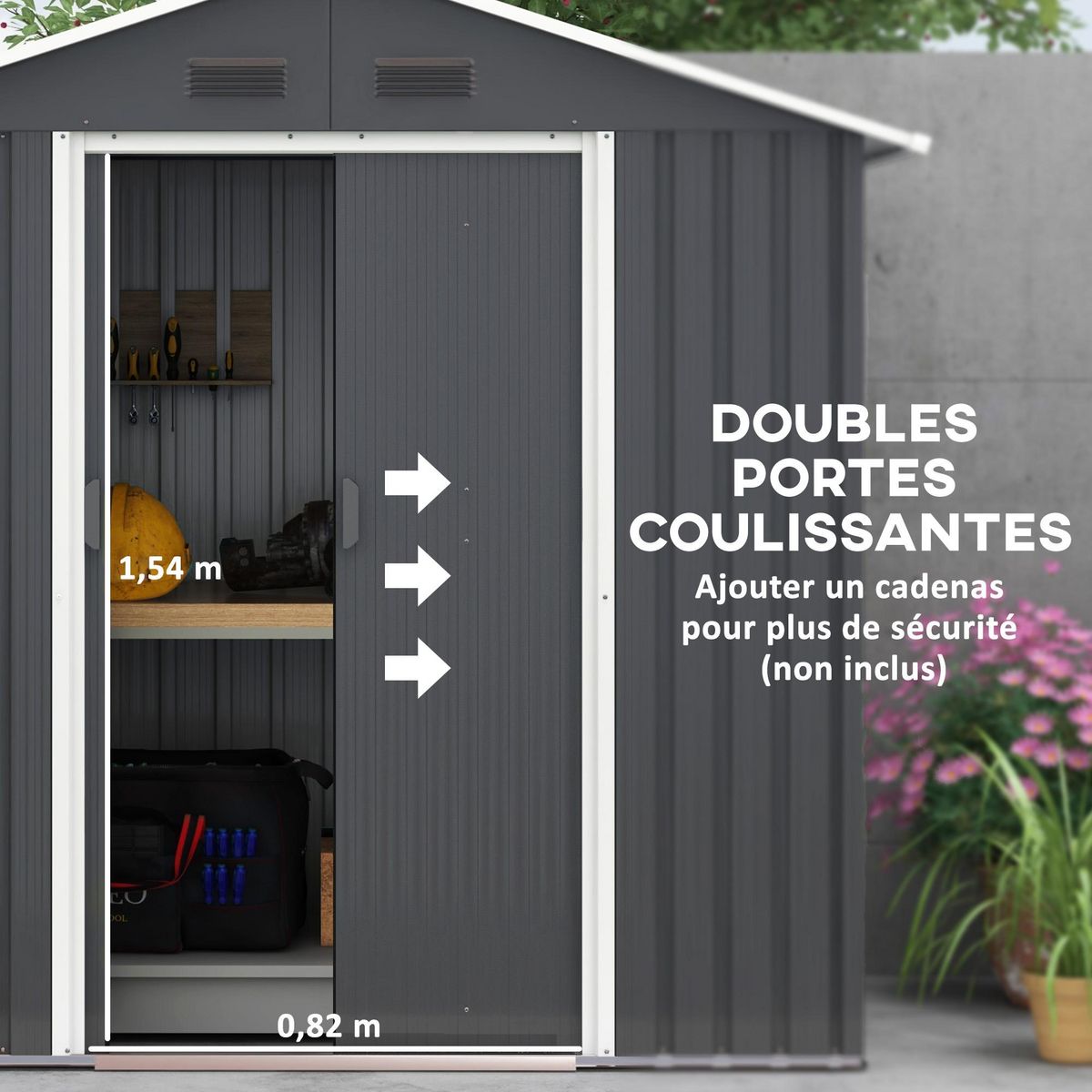 OUTSUNNY Abri de jardin - remise pour outils - cabanon porte verrouillable - dim. 194L x 110l x 184H cm - tôle d'acier anthracite
