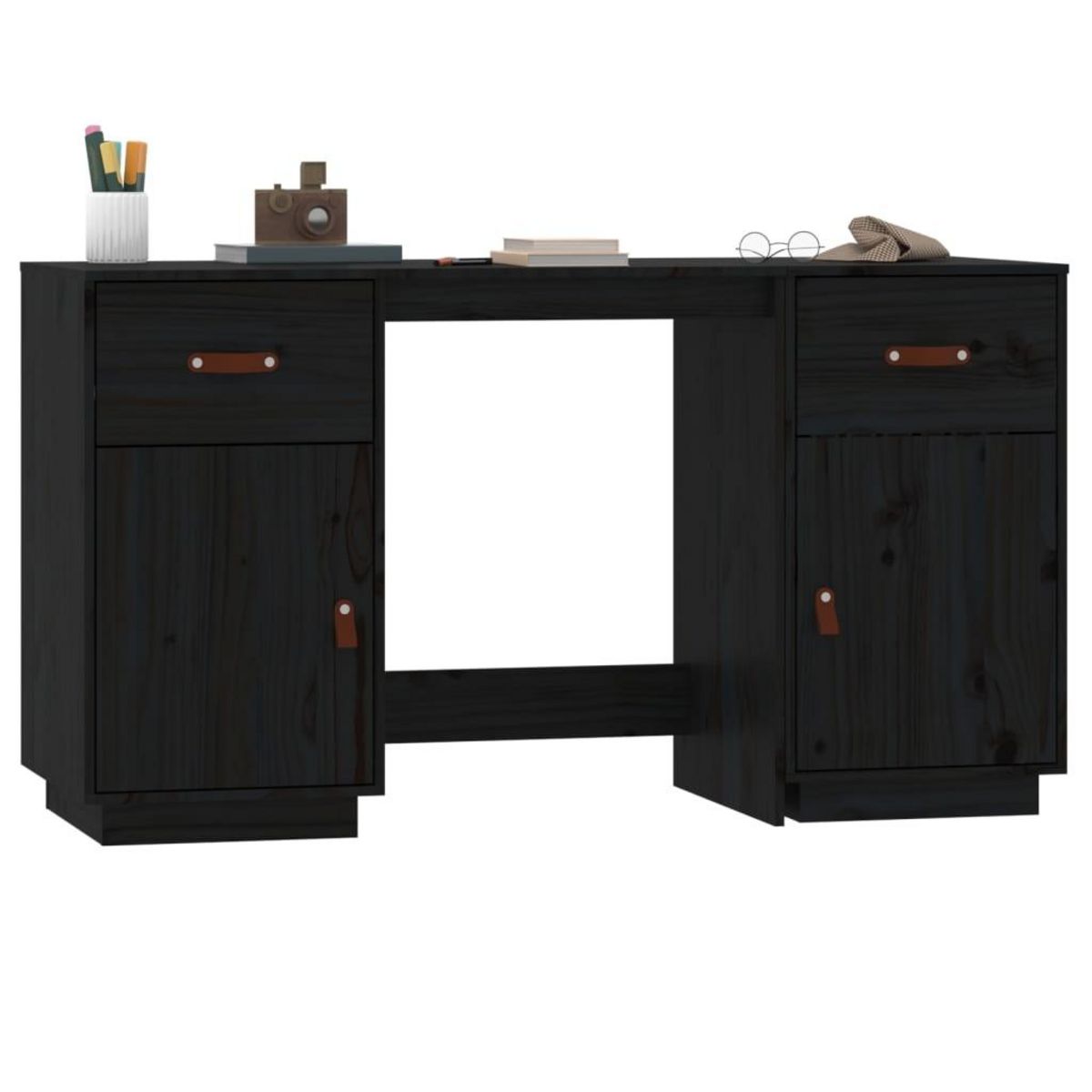 VIDAXL Bureau avec armoires Noir 135x50x75 cm Bois massif de pin