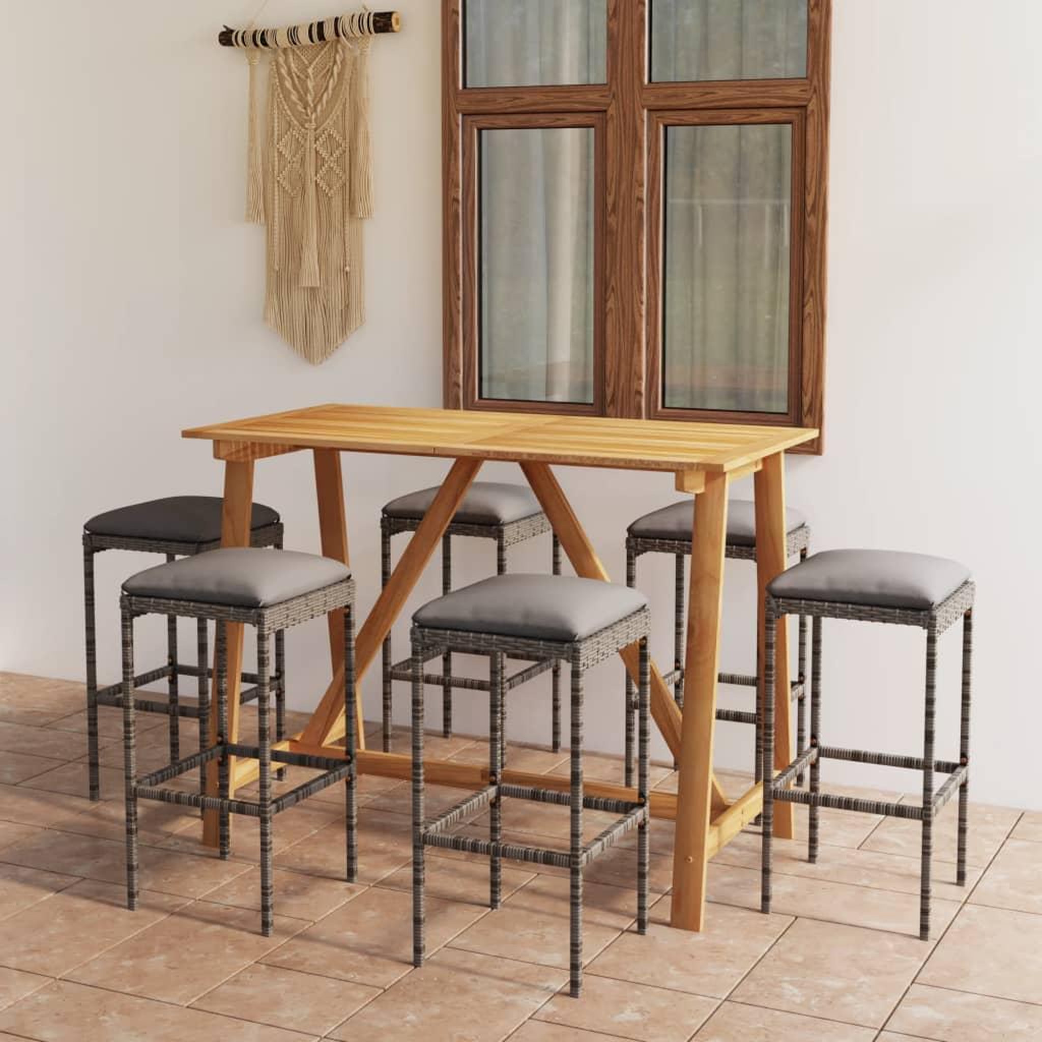 Voir la diapositive 1 : VIDAXL Ensemble de bar de jardin avec coussins 7 pcs Gris