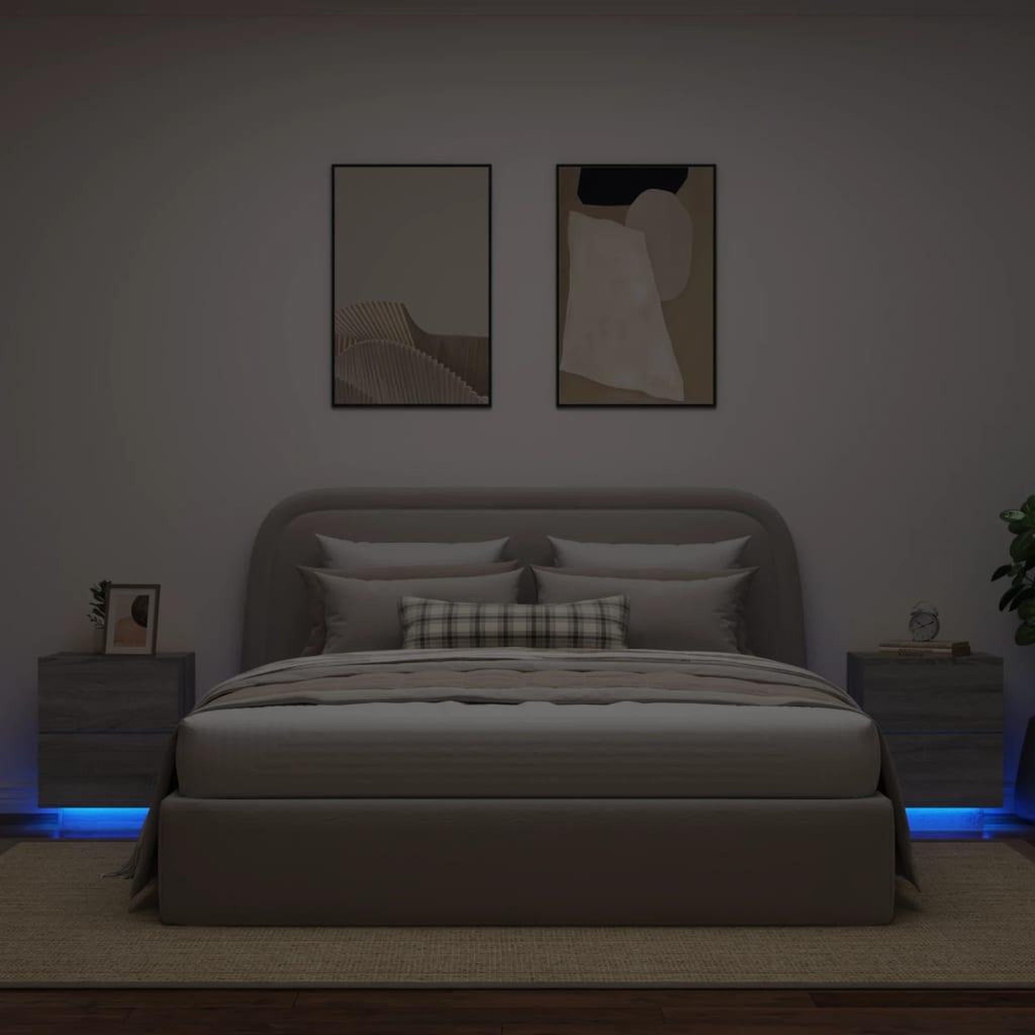 VIDAXL Armoires de chevet et lumieres LED 2 pcs sonoma gris