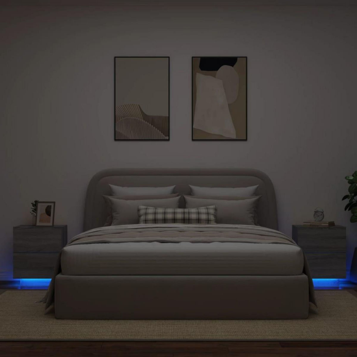 VIDAXL Armoires de chevet et lumieres LED 2 pcs sonoma gris