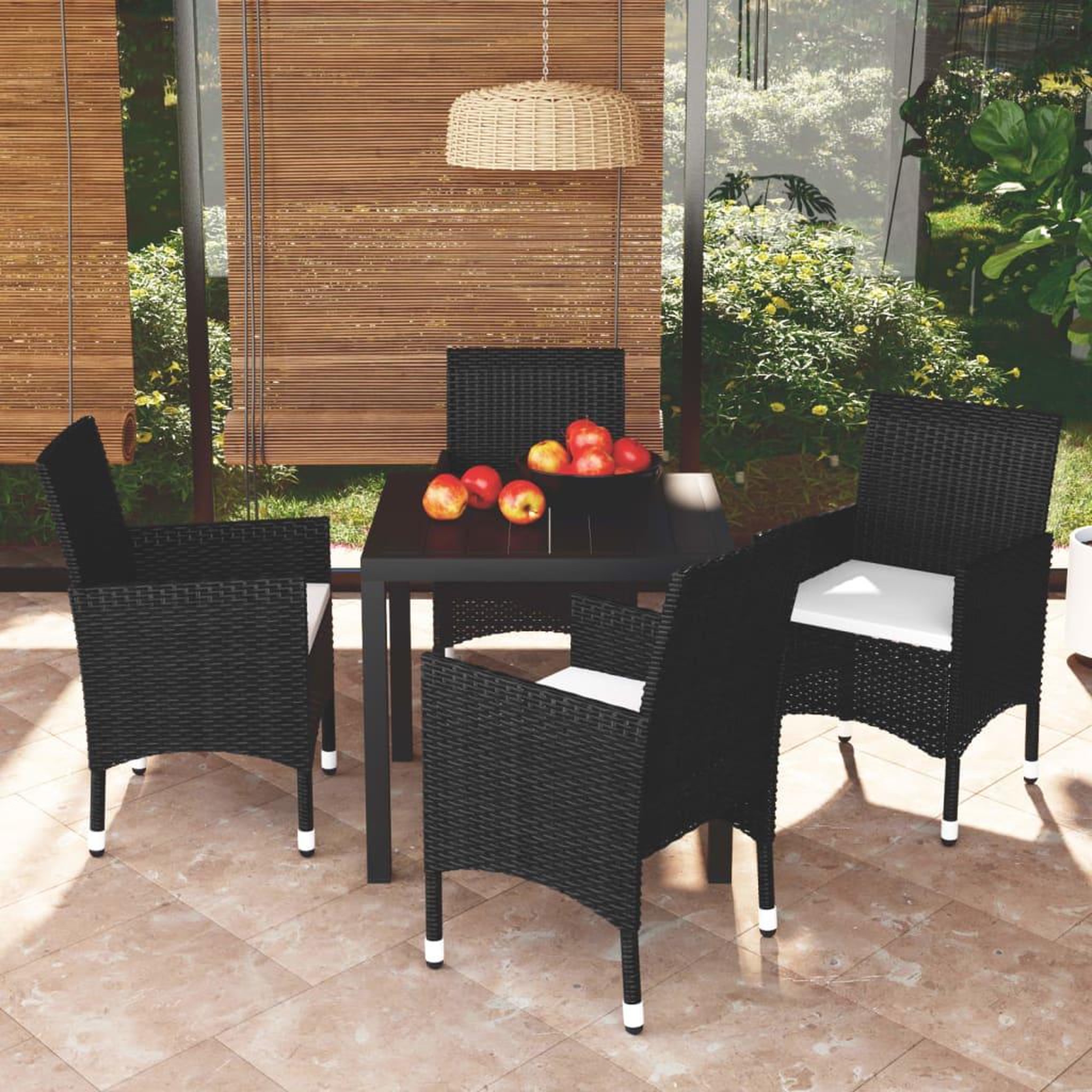 VIDAXL Ensemble a dîner de jardin avec coussins 5 pcs poly rotin noir