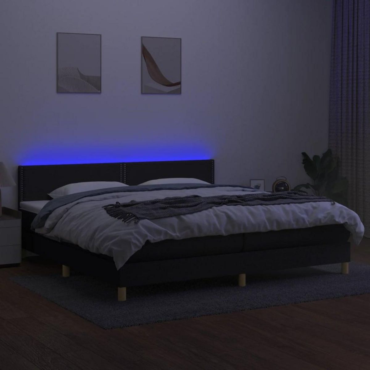VIDAXL Sommier a lattes de lit et matelas et LED Noir 200x200 cm Tissu