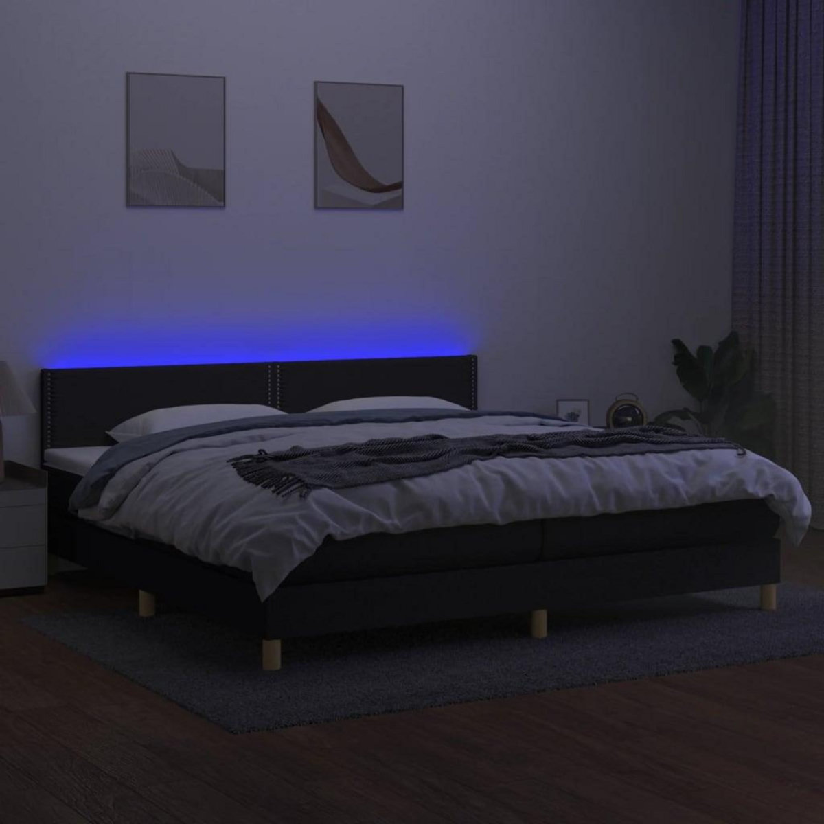 VIDAXL Sommier a lattes de lit et matelas et LED Noir 200x200 cm Tissu