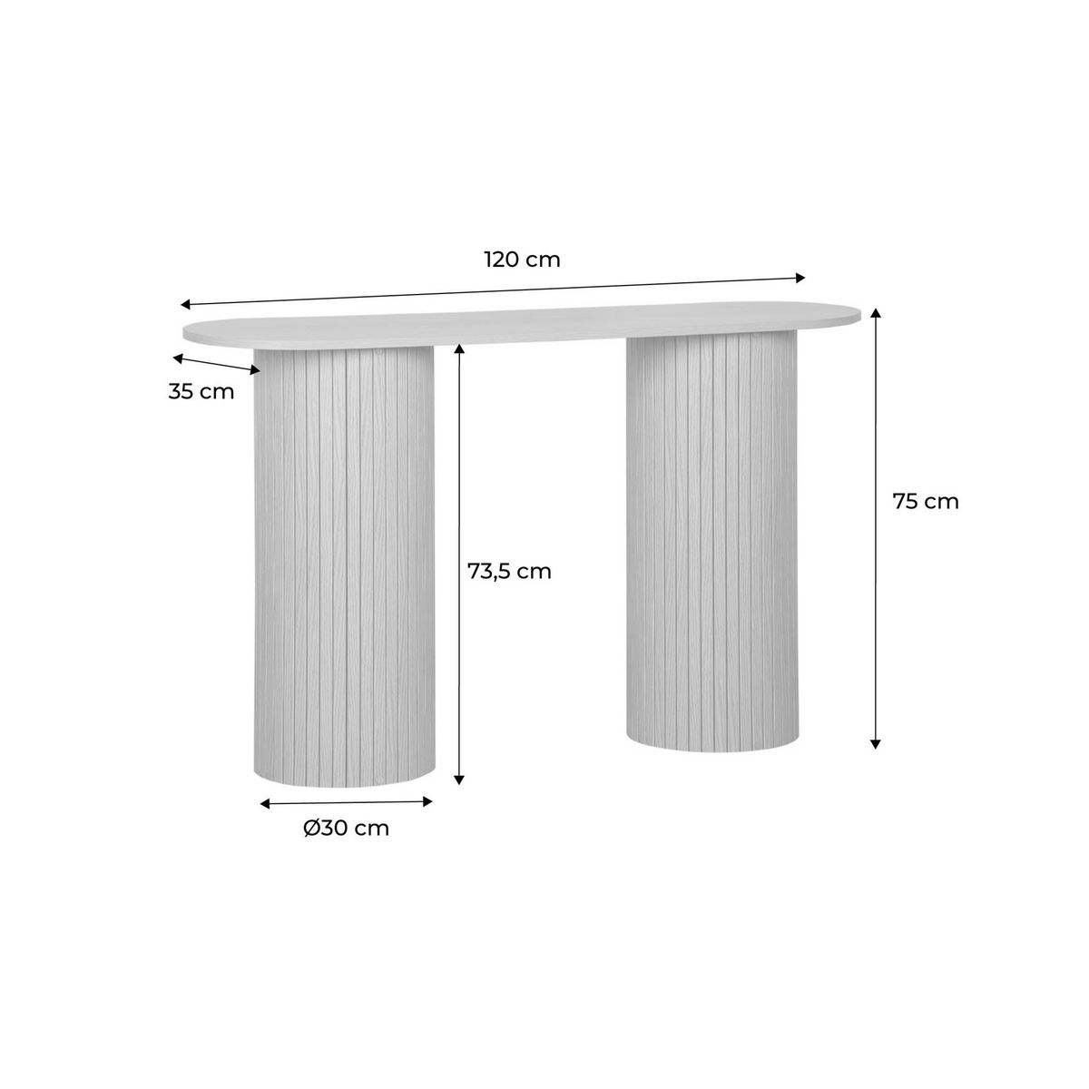 SWEEEK Console ovale scandinave effet bois rainuré. pieds ronds. couleur naturelle. L 120 x P 35 x H 75cm