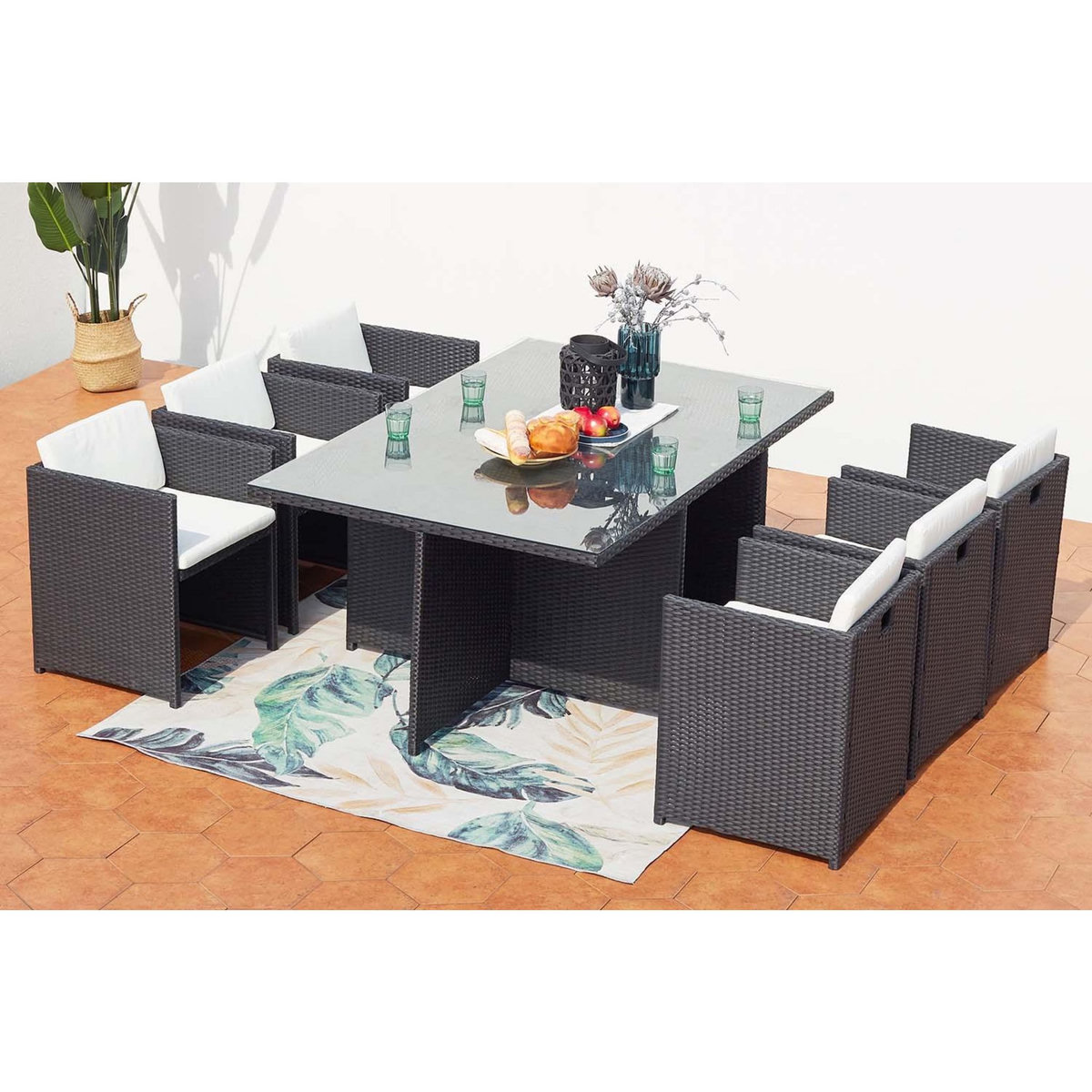 CONCEPT USINE Table et chaises 6 places encastrables en résine noir-blanc MIAMI