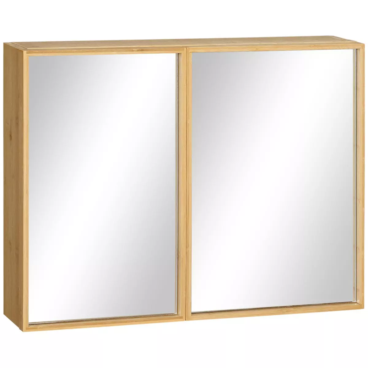 KLEANKIN Miroir de salle de bain avec placard 2 portes - 2 étagères - bois de bambou verni