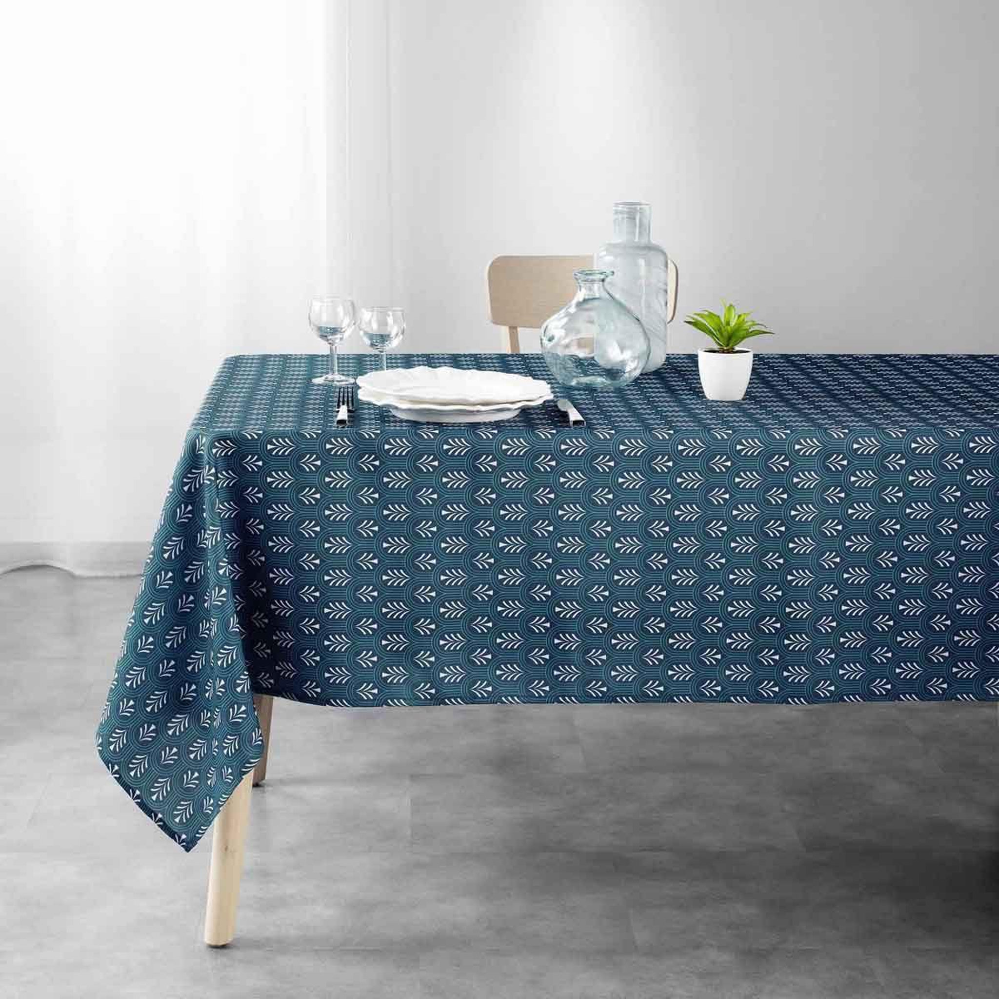 Voir la diapositive 3 : Douceur d'Intérieur Nappe imprimée  manuella  145x240cm bleu