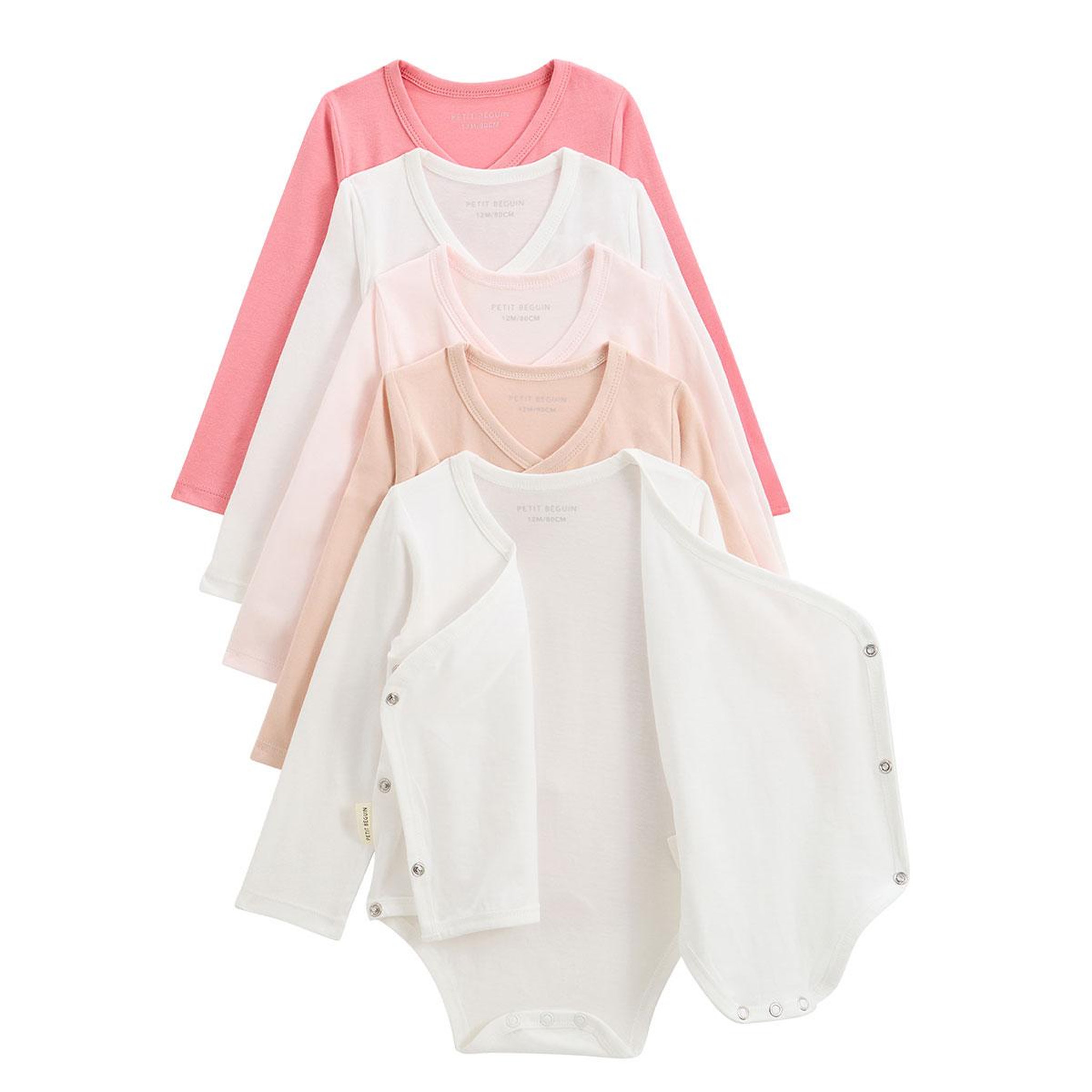 Voir la diapositive 2 : Petit Béguin Lot de 5 bodies bébé manches longues ouverture croisée louison