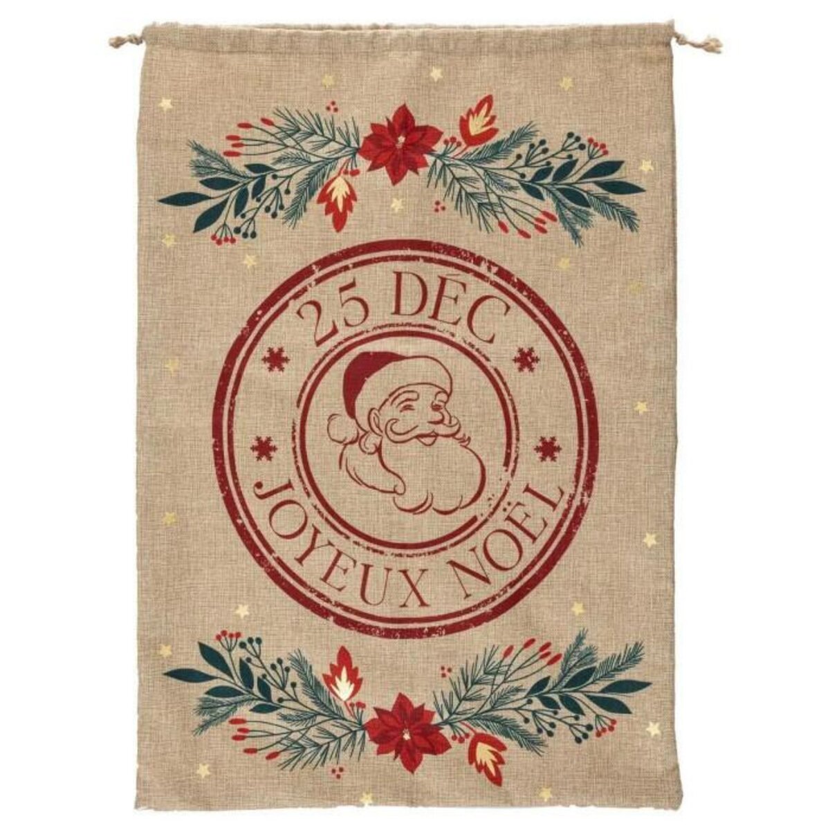 ATMOSPHERA Hotte de Noël Imprimée  Soir 70cm Beige & Rouge