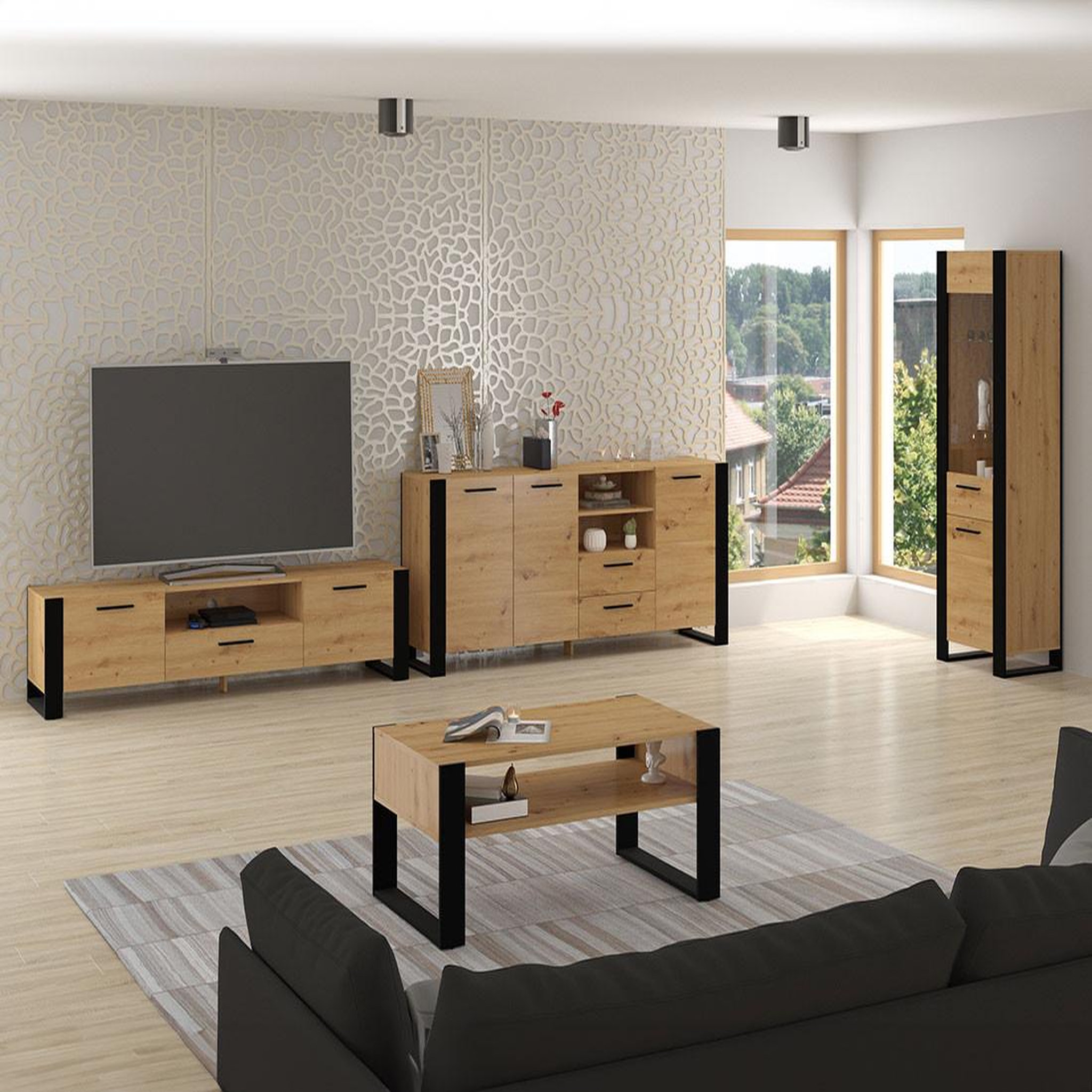 Voir la diapositive 4 : BEST MOBILIER Donnely - vitrine - effet bois et noir - 188 cm