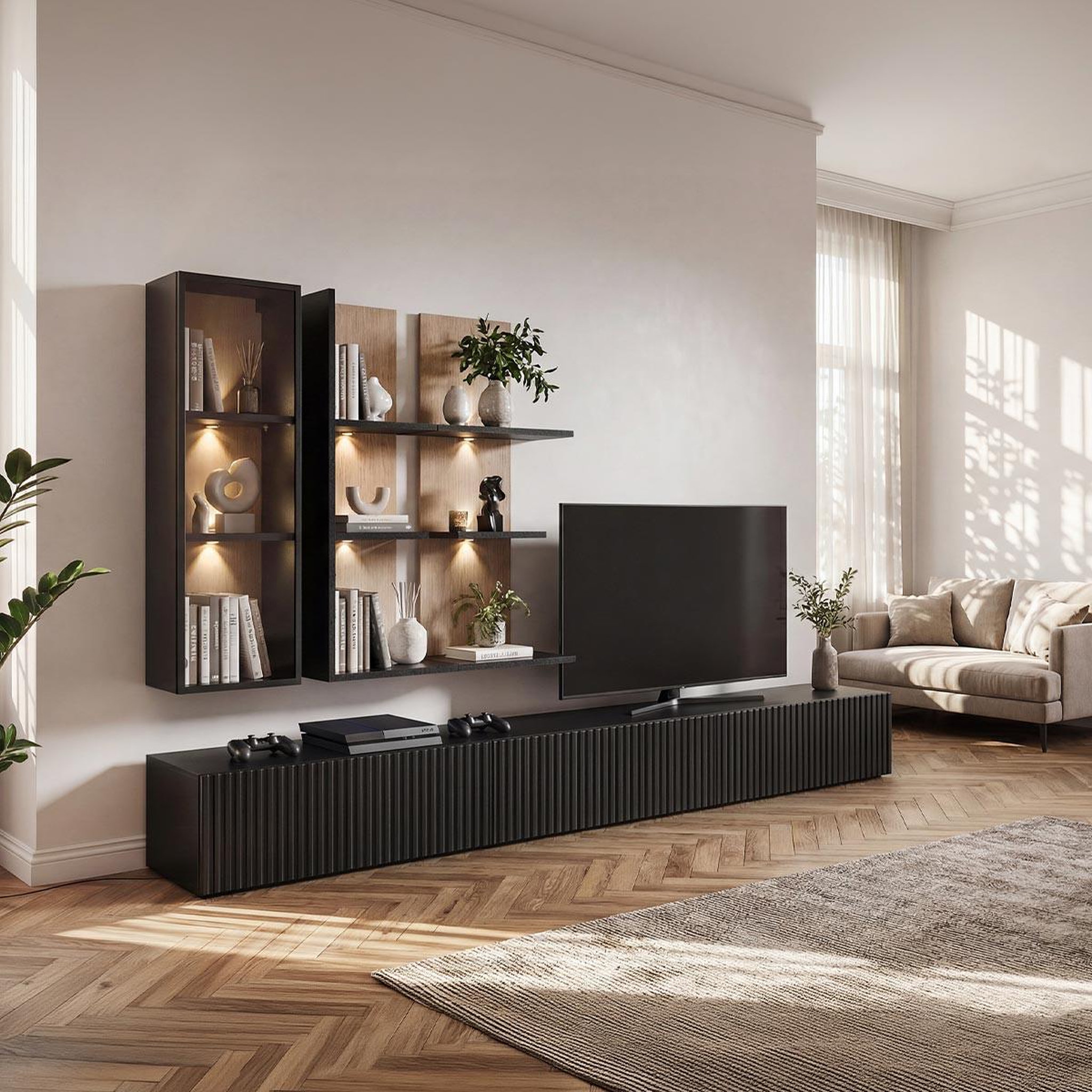 Paris Prix Ensemble meuble tv design  soul  300cm noir