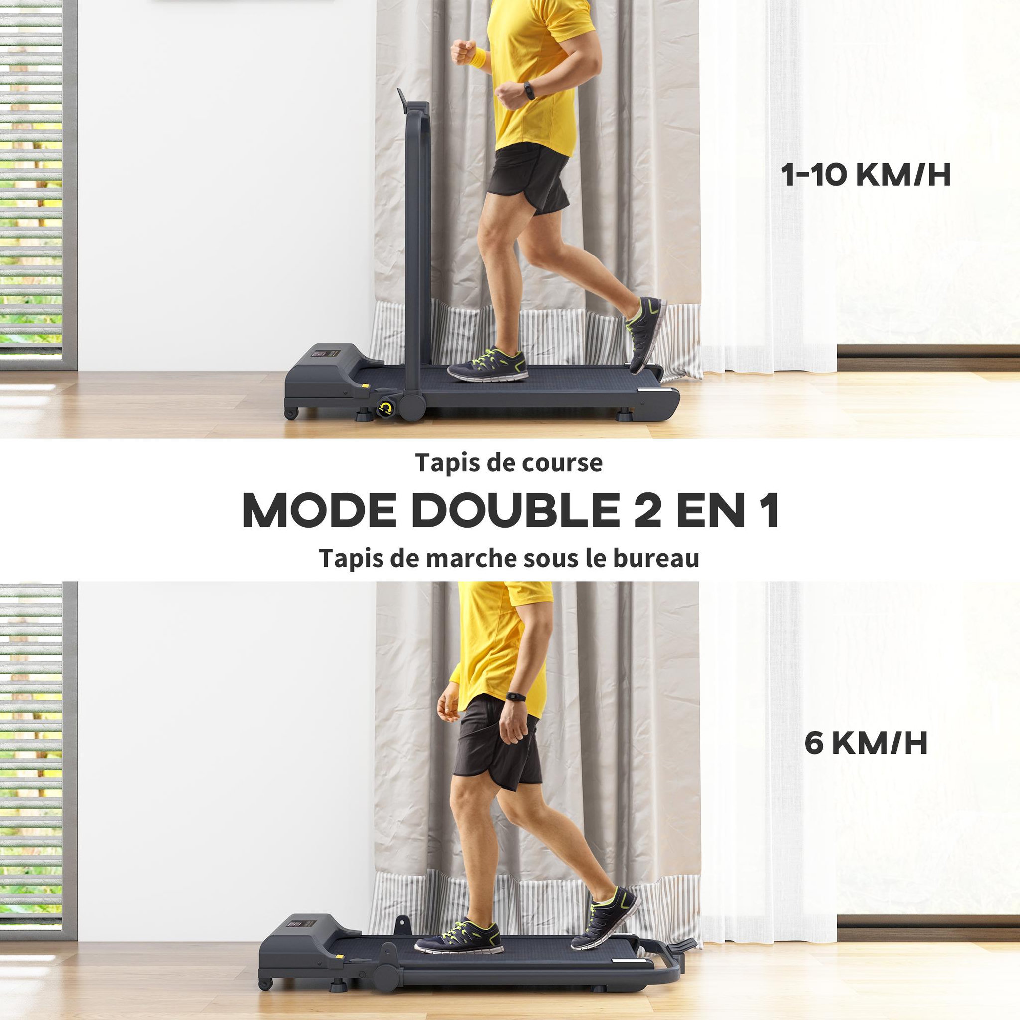Voir la diapositive 4 : HOMCOM Tapis de course pliable 10 km/h max. 38x100 cm télécommande écran led multifonction