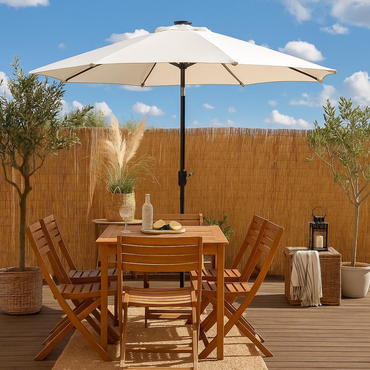 CONCEPT USINE Parasol droit rond led diamètre 3 m écru MANAROLA