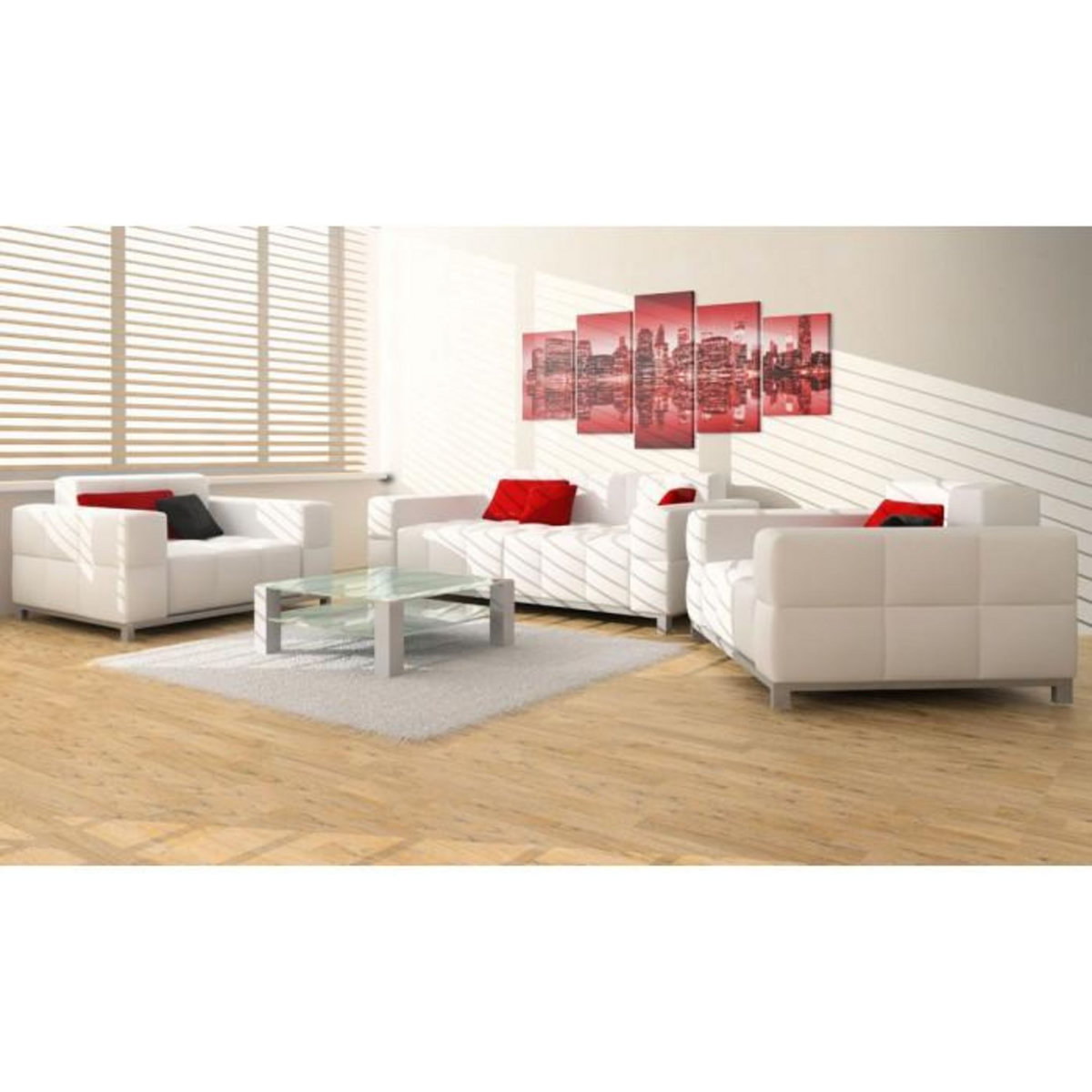 Paris Prix Tableau 5 Panneaux  Lumière Rouge au dessus de New York