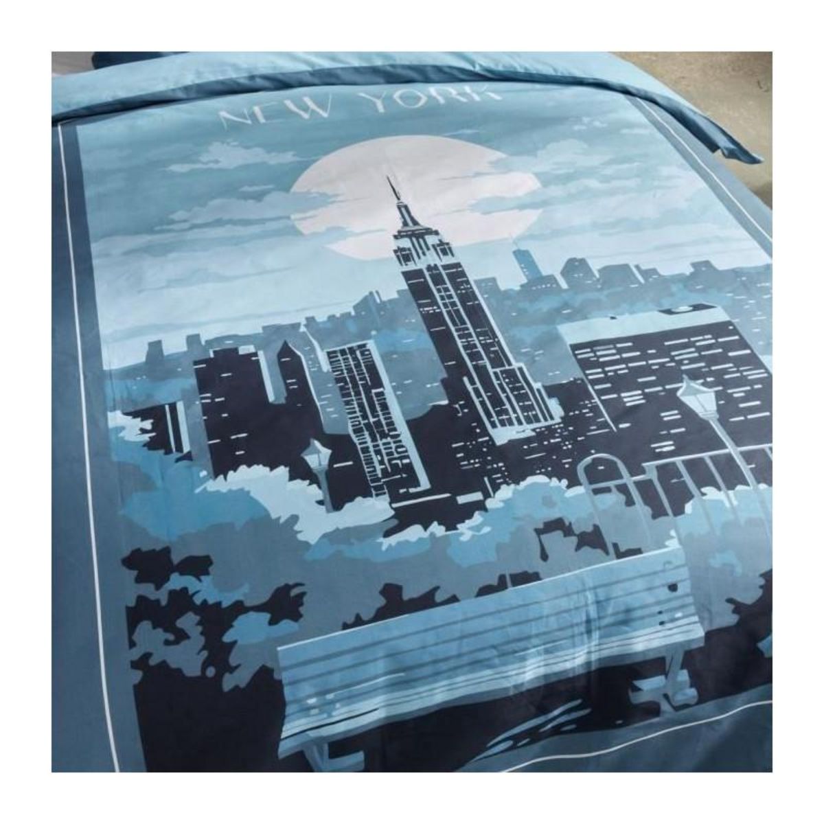 Today Parure de lit - TODAY - JAVA - 2 personnes - 240x220 cm - Coton - Imprimé New York - Bleu