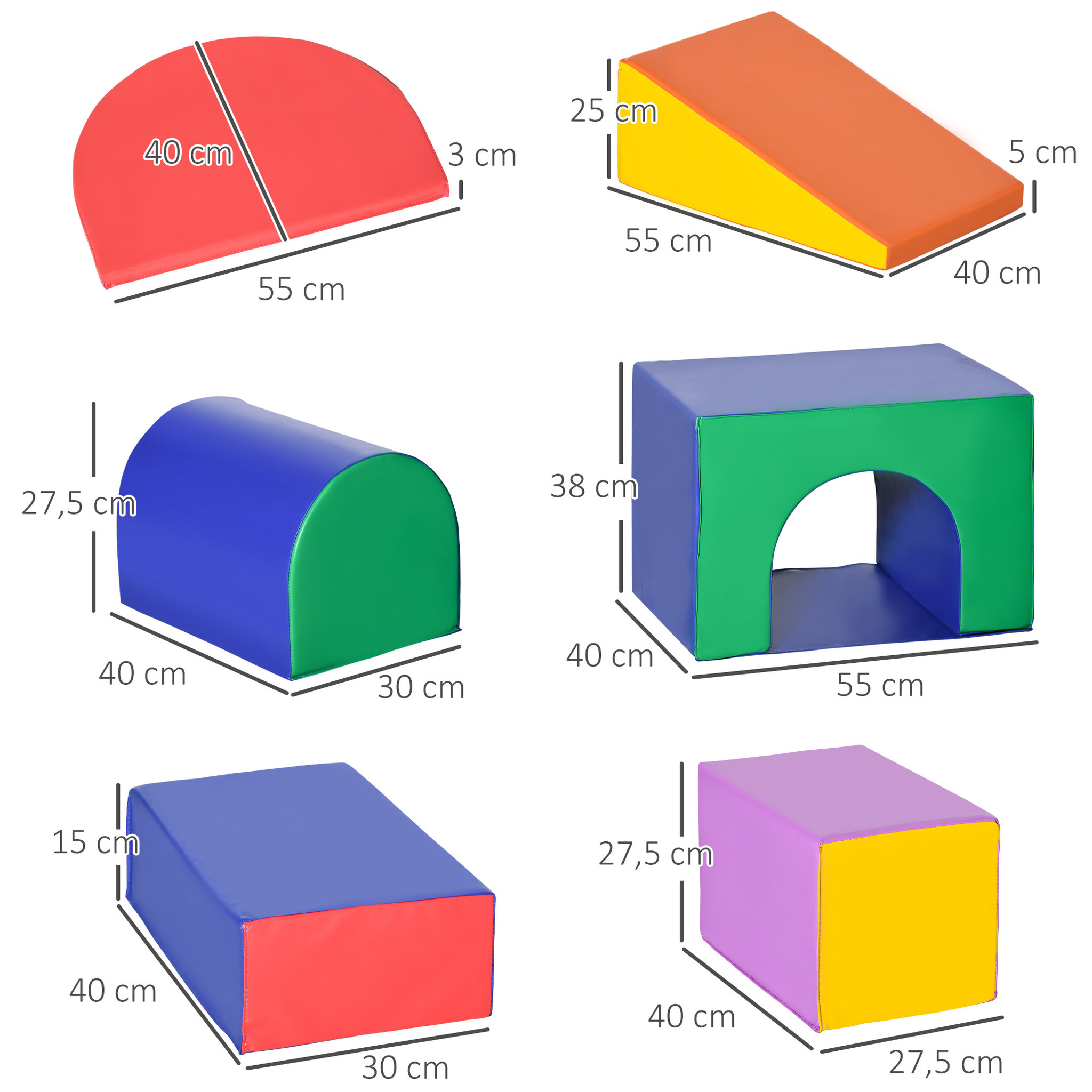 Voir la diapositive 3 : HOMCOM 7 blocs de construction en mousse XXL - modules de motricité - jouets éducatifs - certifiés normes EN71-1-2-3 - mousse EPE revêtement PU multicolore