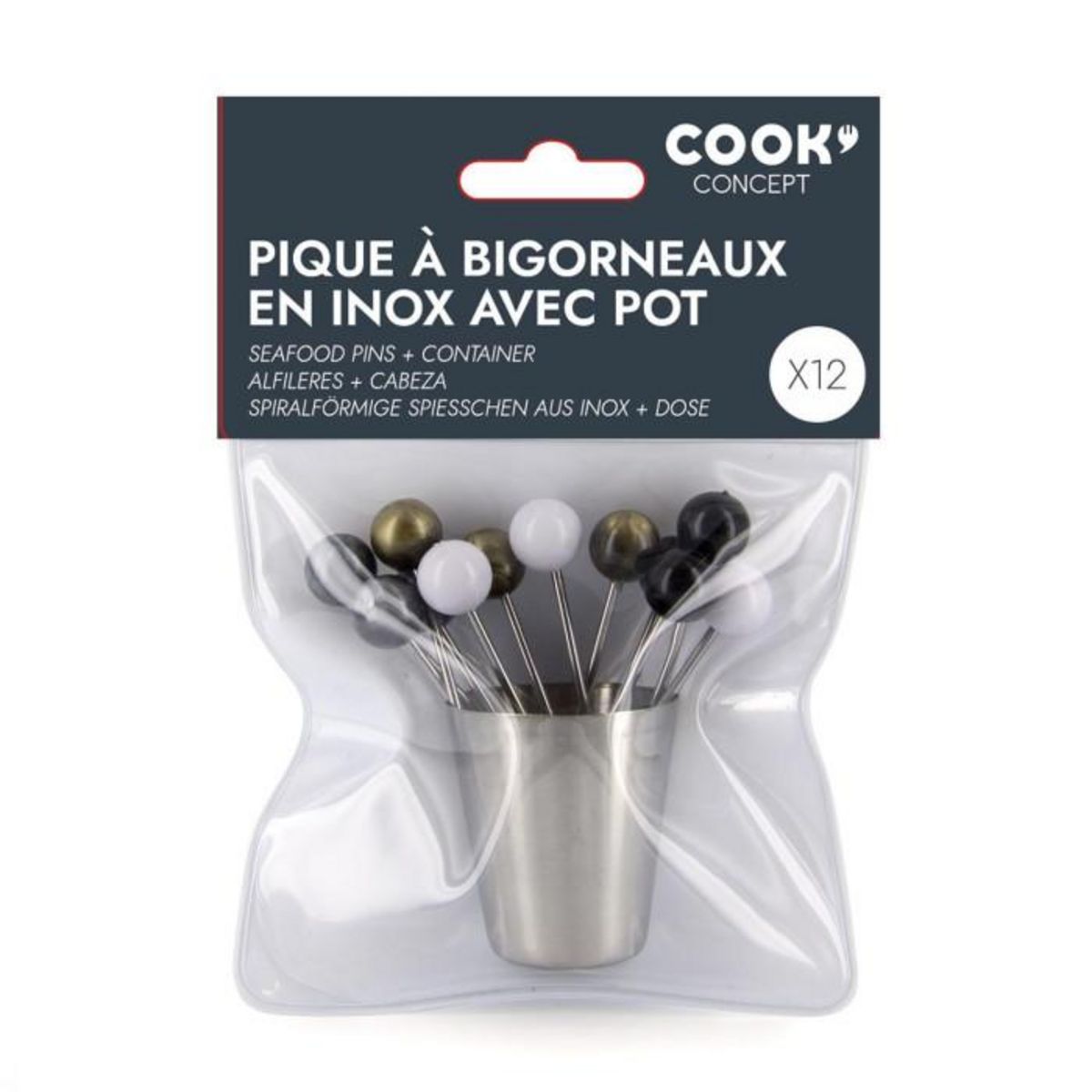 Paris Prix Lot de 12 Piques & Support  Bigorneaux  4cm Argent