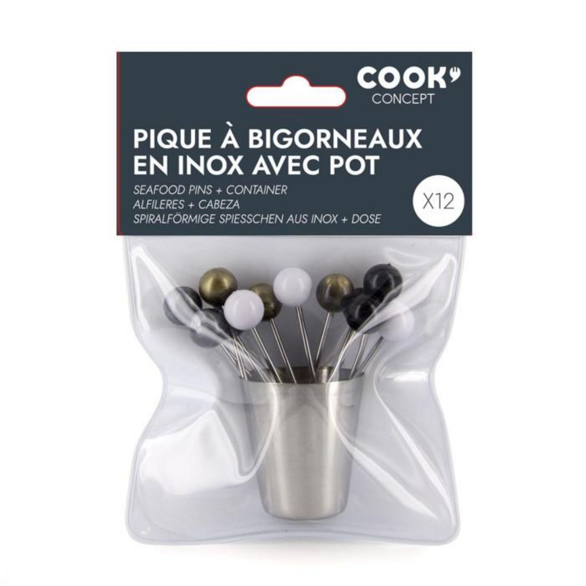 Paris Prix Lot de 12 Piques & Support  Bigorneaux  4cm Argent