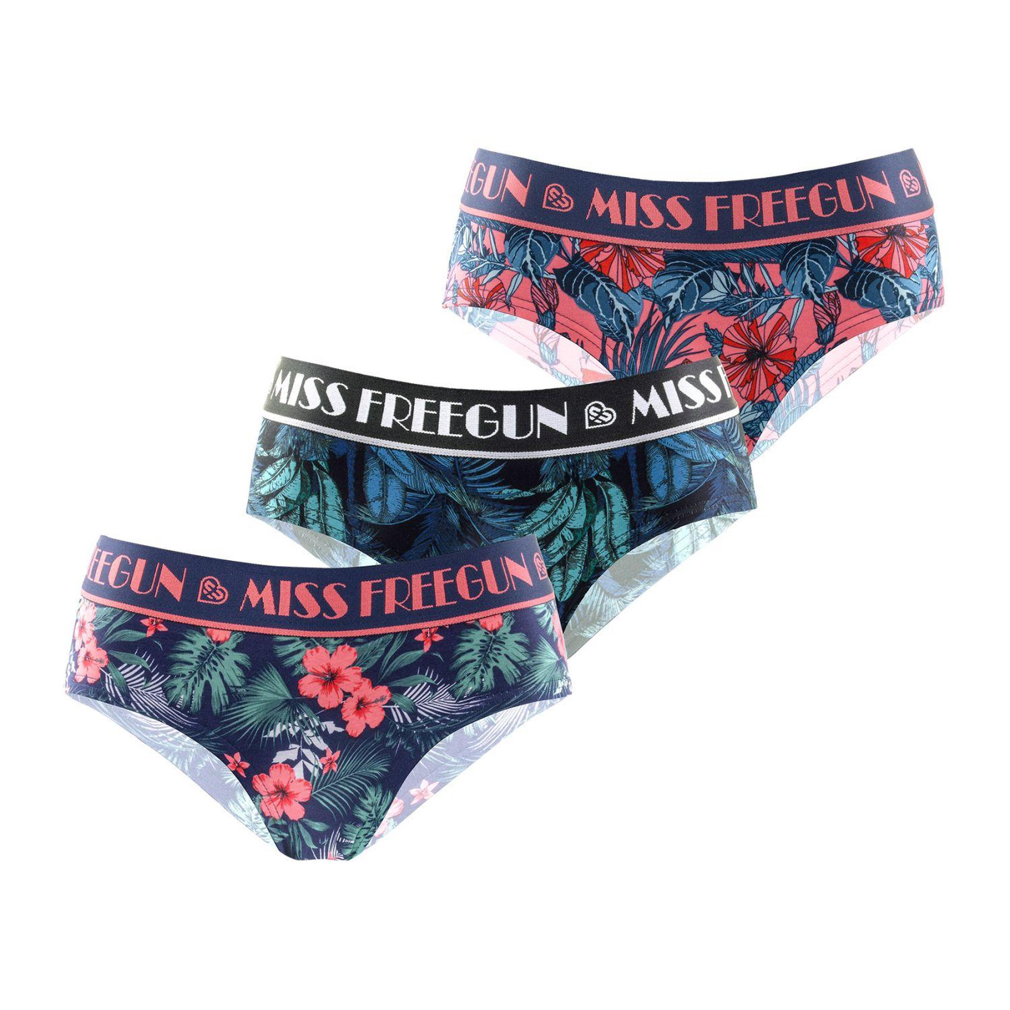 Voir la diapositive 1 : FREEGUN Lot de 3 culottes femme tropical flower