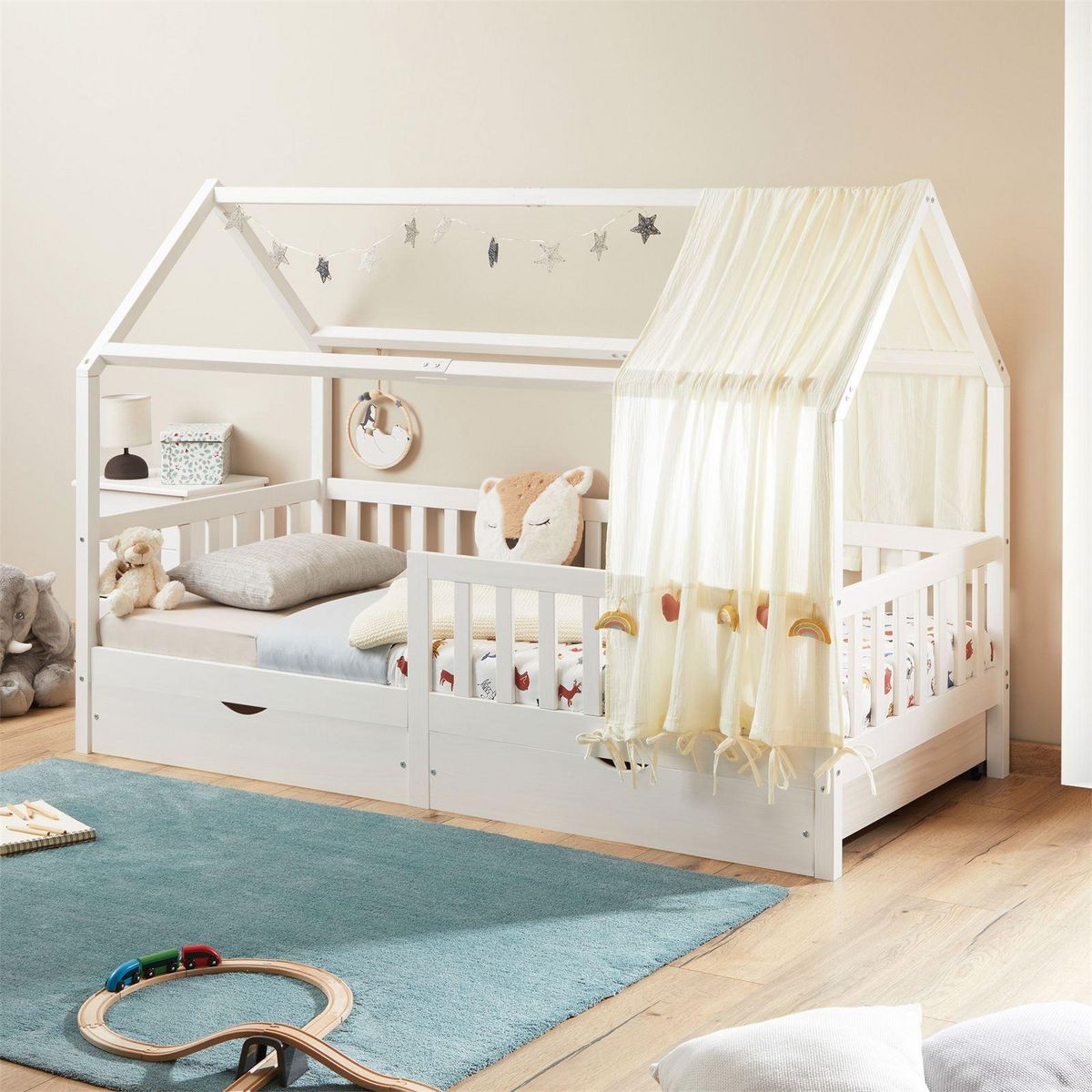 IDIMEX Lit cabane NUNA avec tiroirs, 90 x 190 cm en pin massif