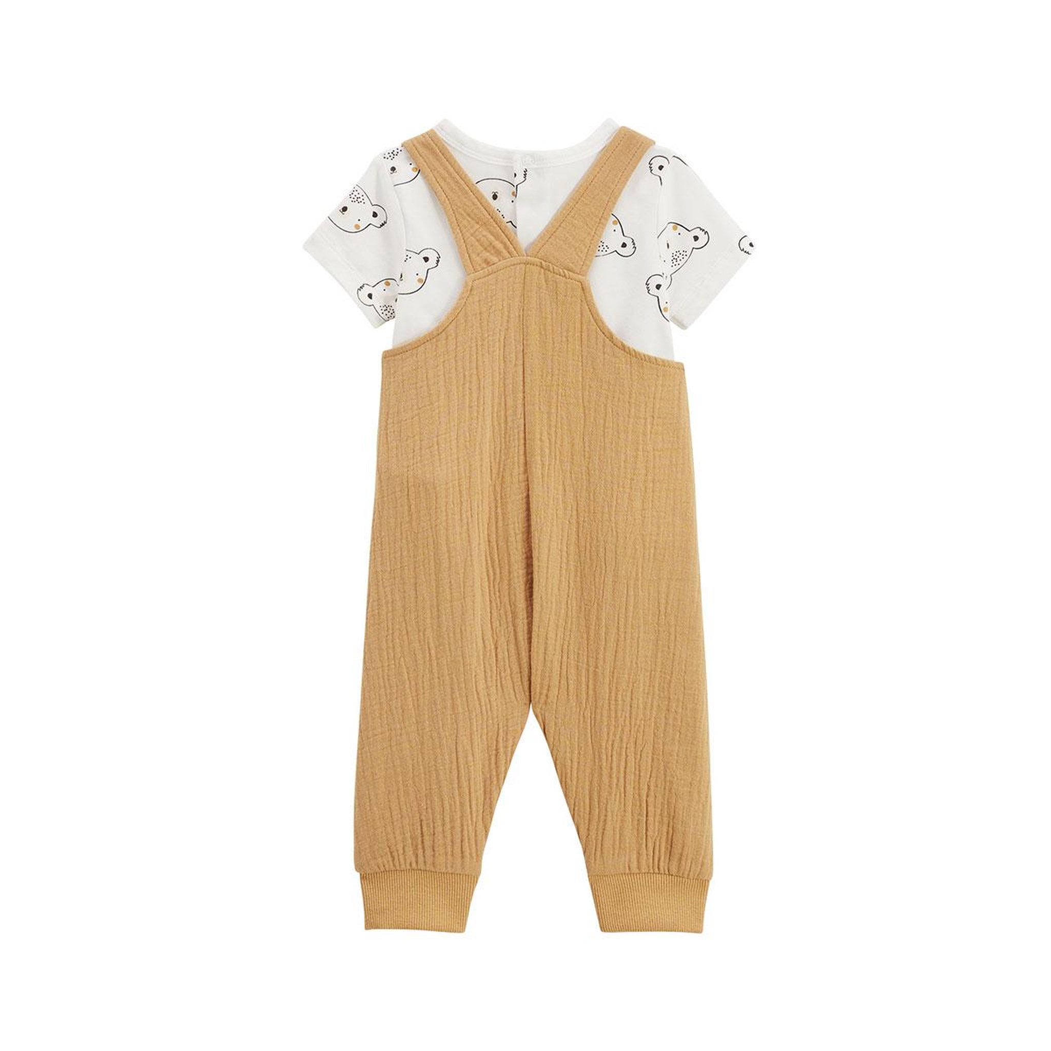 Voir la diapositive 2 : Petit Béguin Ensemble salopette bébé en coton gaufré et t-shirt mini rêve