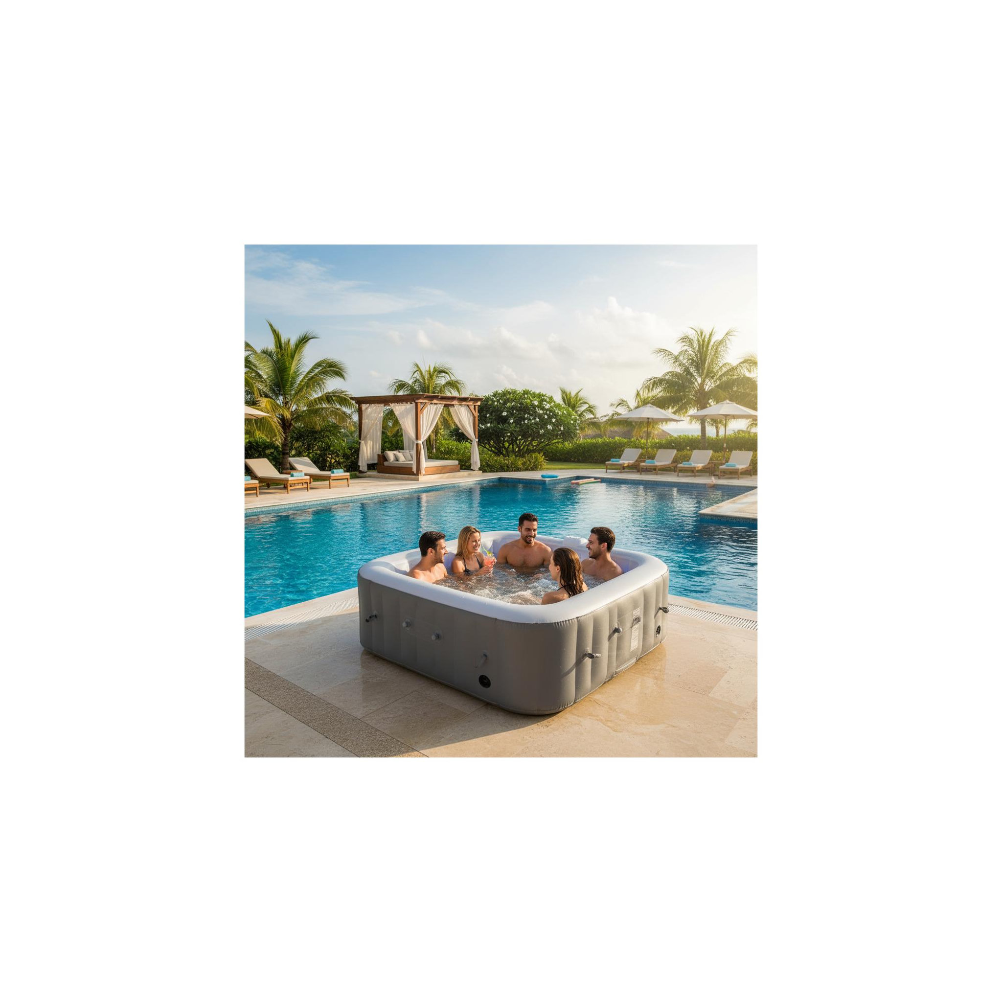 Voir la diapositive 4 : SUNSPA Spa gonflable 6 places carré - sunspa - bandeau led inclus - dimensions : 185 x 185 cm